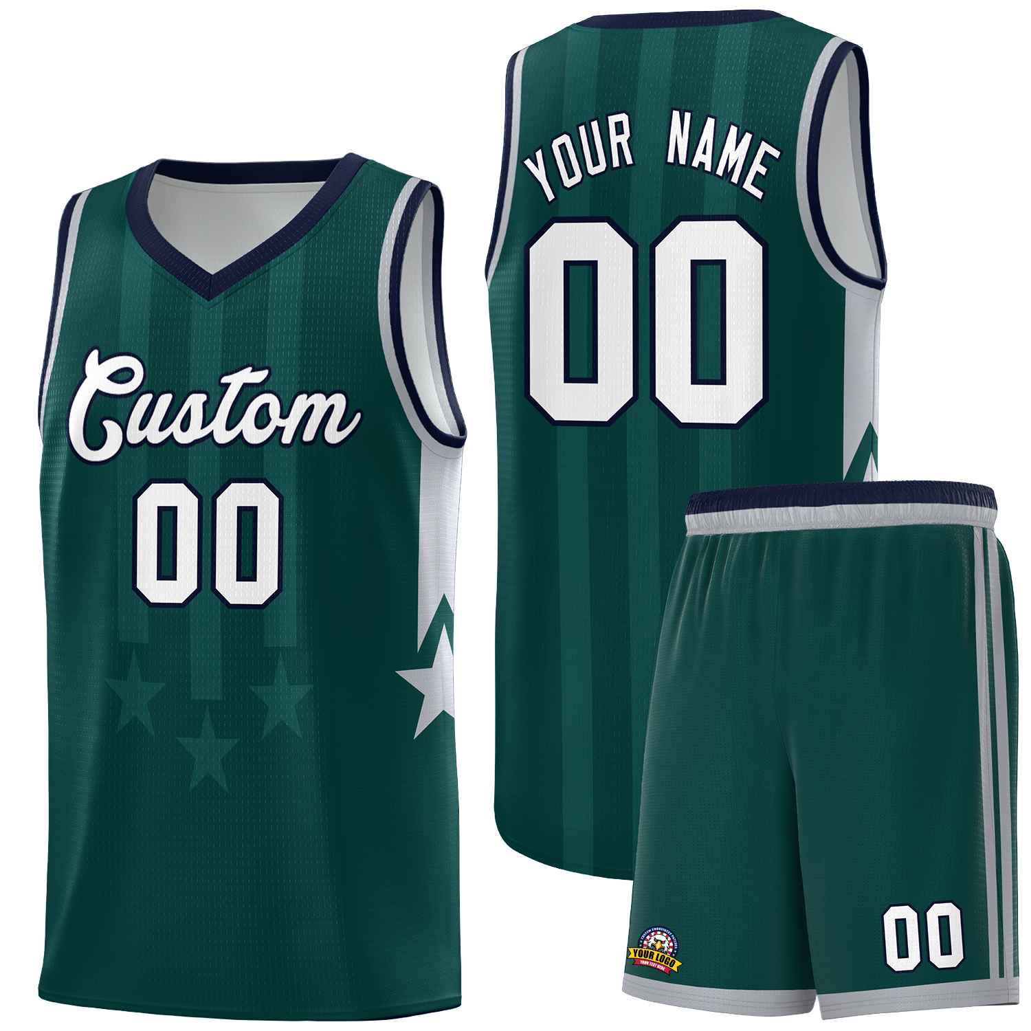 Custom Midnight Green Navy and Gray Gradient Star Graffiti Pattern Sports Uniform Basketball Jersey