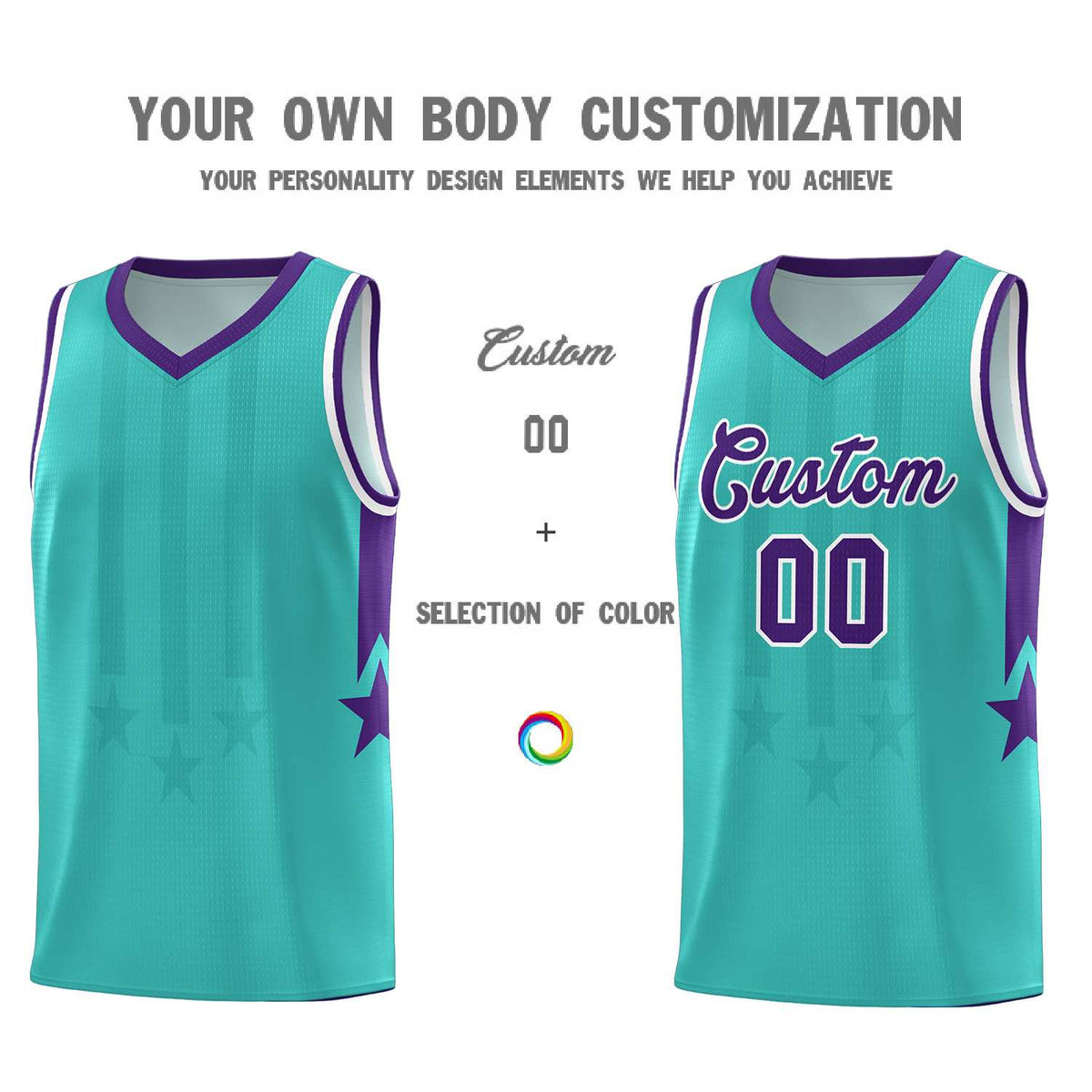 Custom Bright Green Purple and White Gradient Star Graffiti Pattern Sports Uniform Basketball Jersey