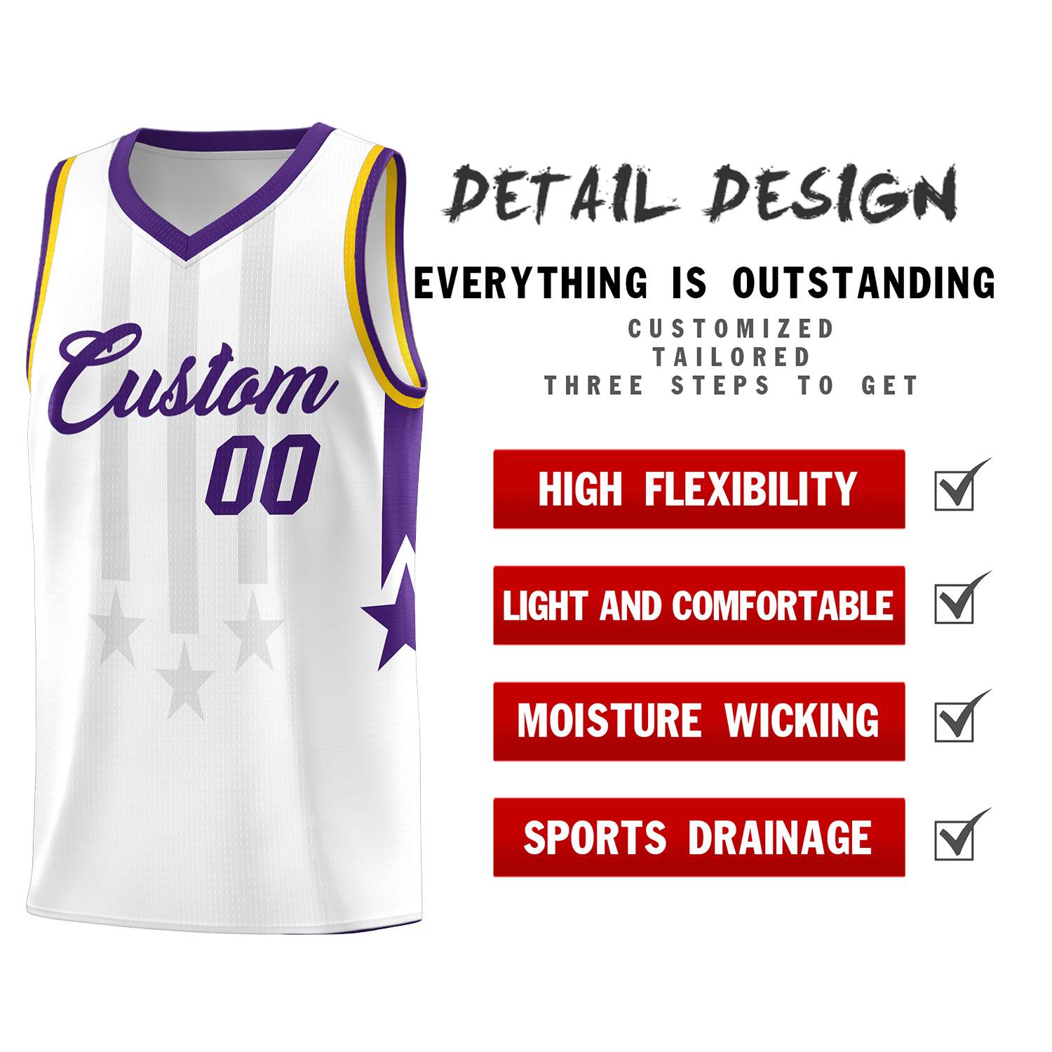 Custom White Purple and Gold Gradient Star Graffiti Pattern Sports Uniform Basketball Jersey