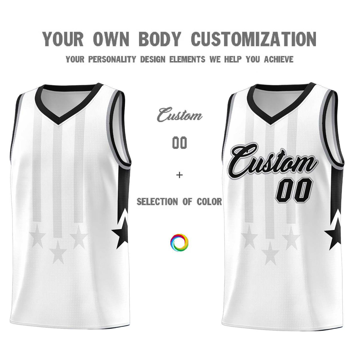 Custom White Black and Gray Gradient Star Graffiti Pattern Sports Uniform Basketball Jersey