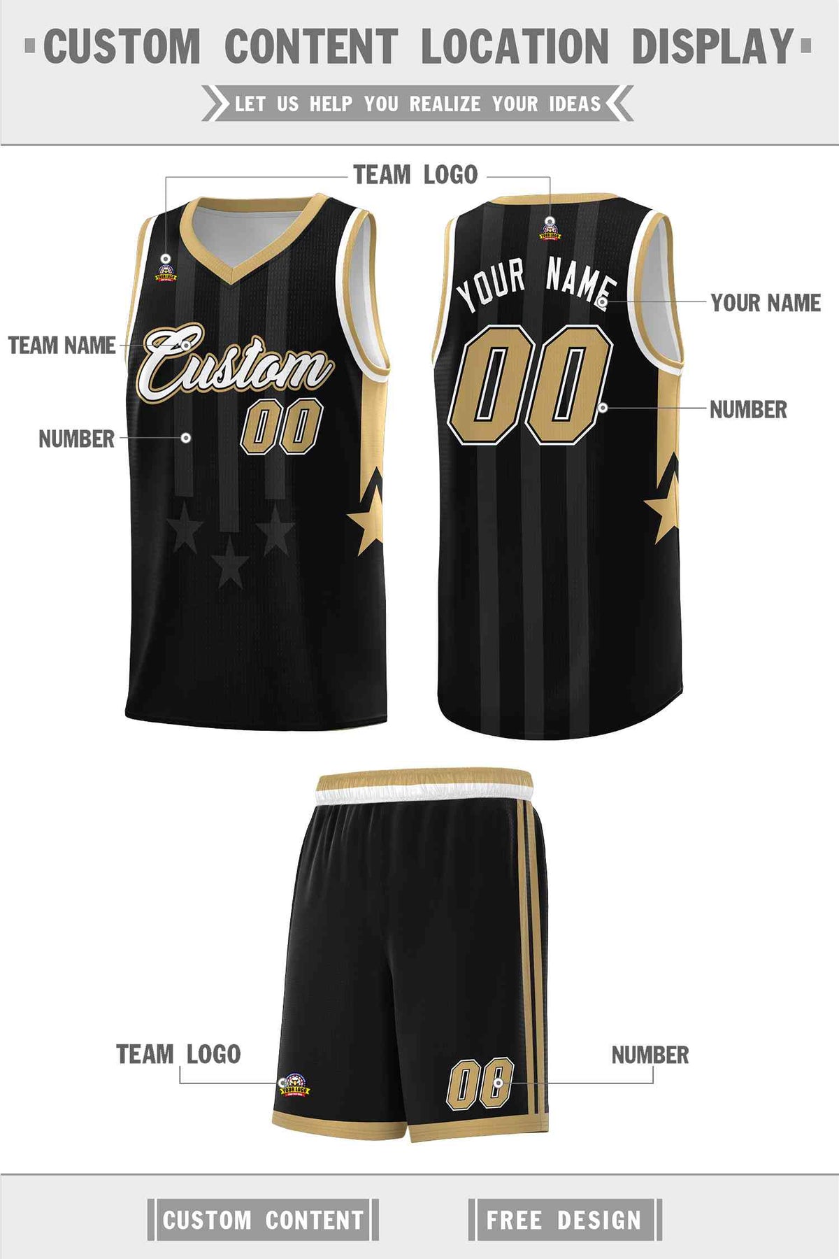 Custom Black Old Gold and White Gradient Star Graffiti Pattern Sports Uniform Basketball Jersey