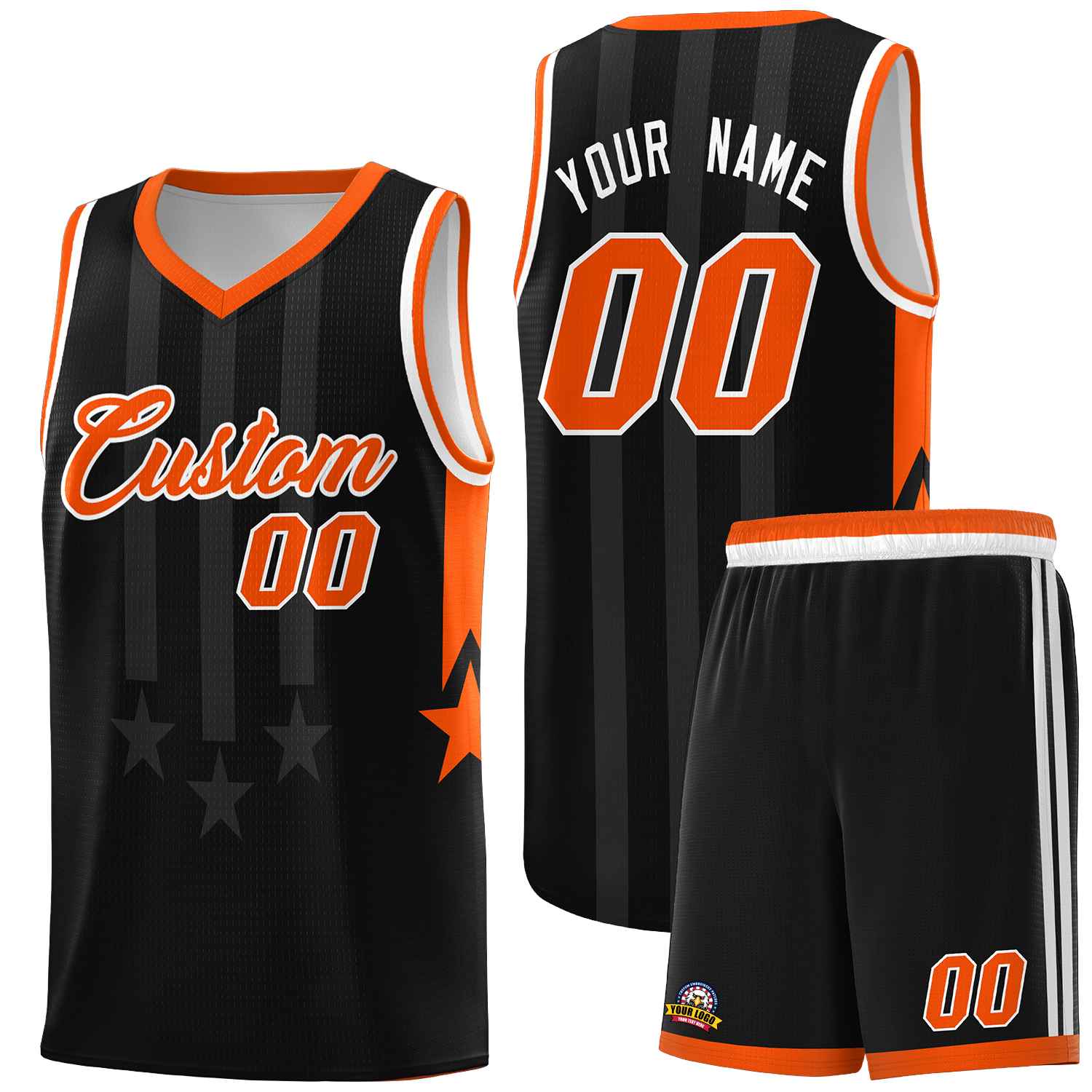 Custom Black Orange and White Gradient Star Graffiti Pattern Sports Uniform Basketball Jersey