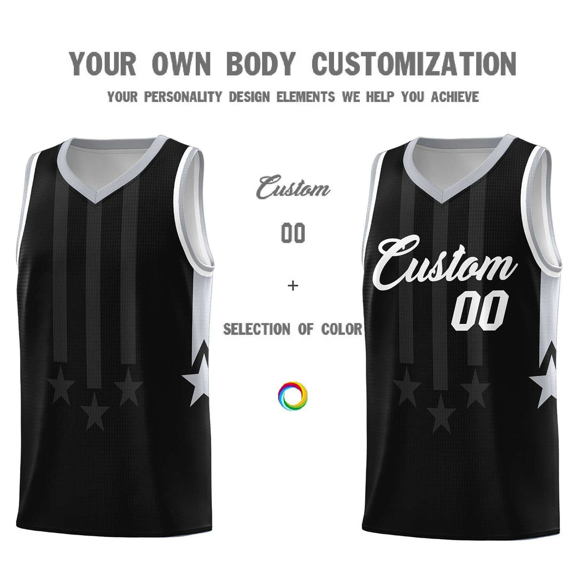 Custom Black Gray and White Gradient Star Graffiti Pattern Sports Uniform Basketball Jersey