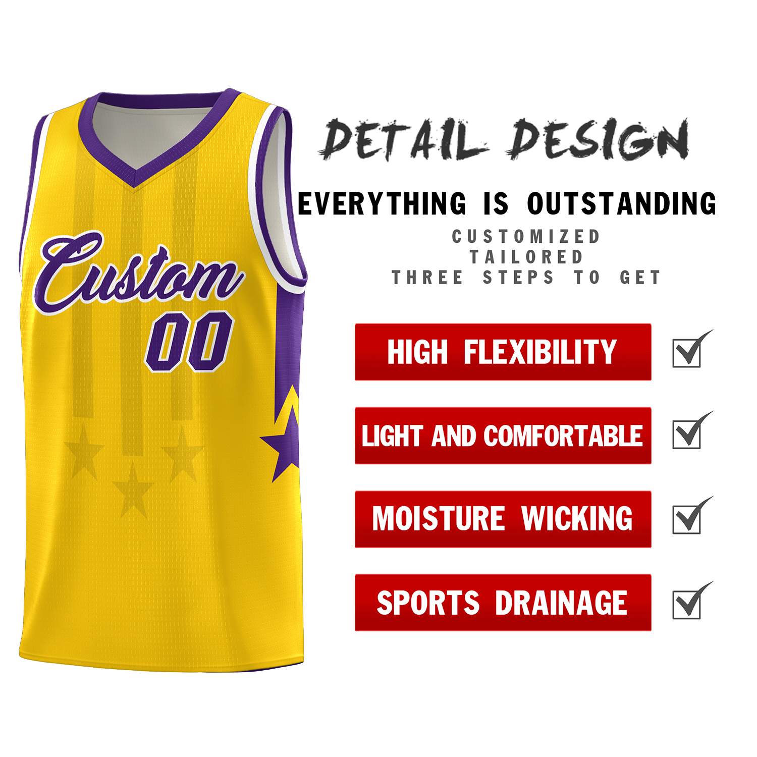 Custom Gold Purple and White Gradient Star Graffiti Pattern Sports Uniform Basketball Jersey