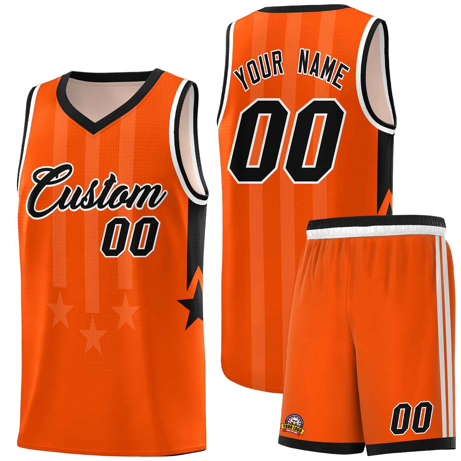 Custom Orange Black and White Gradient Star Graffiti Pattern Sports Uniform Basketball Jersey