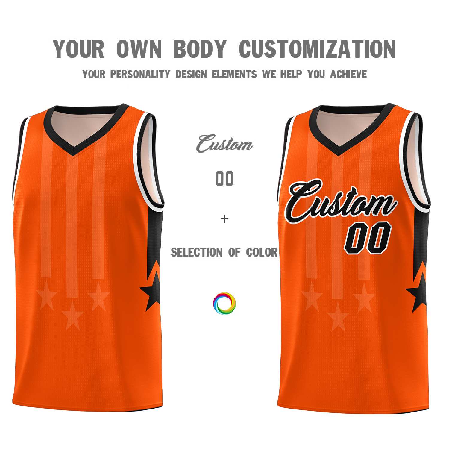 Custom Orange Black and White Gradient Star Graffiti Pattern Sports Uniform Basketball Jersey