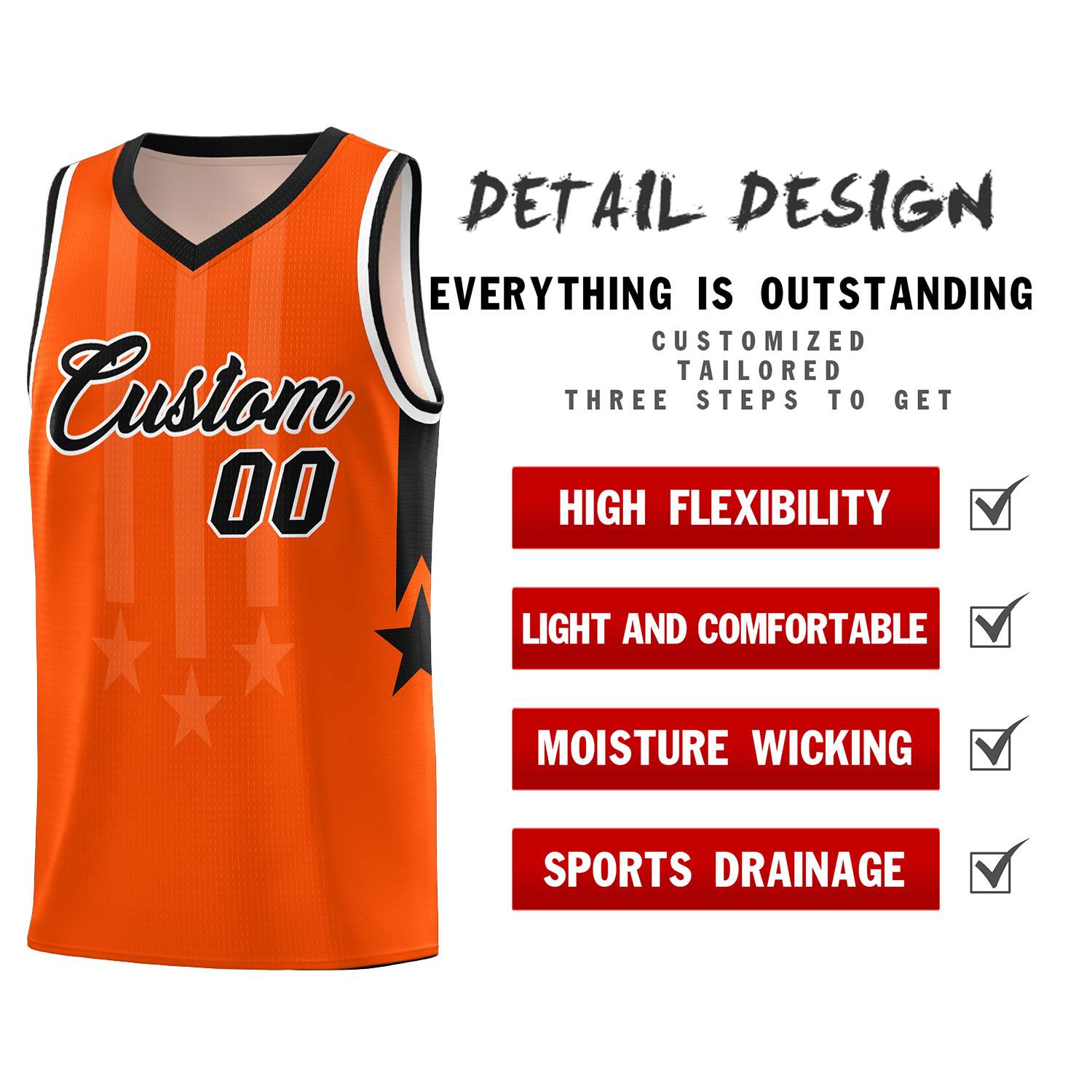 Custom Orange Black and White Gradient Star Graffiti Pattern Sports Uniform Basketball Jersey