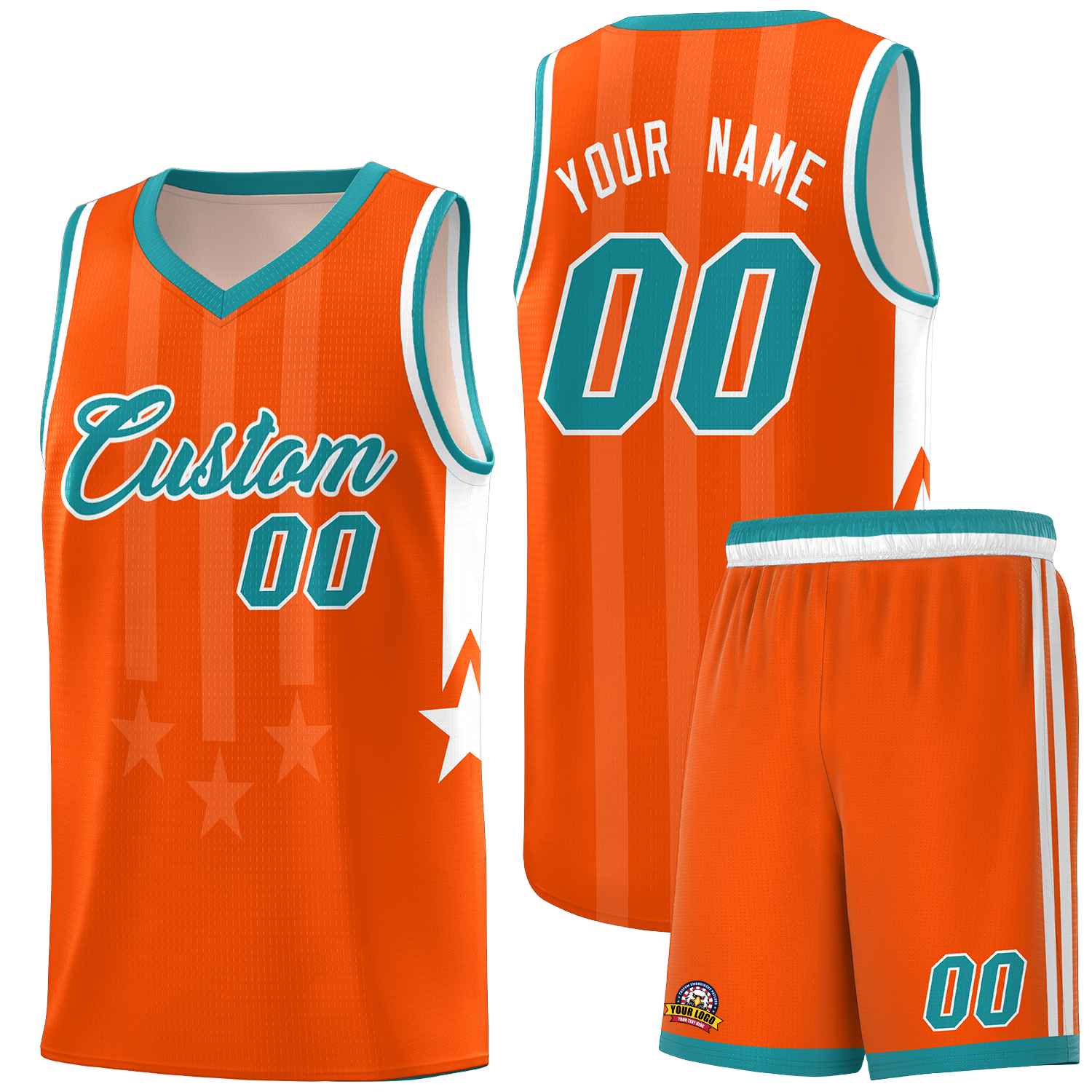 Custom Orange Aqua and White Gradient Star Graffiti Pattern Sports Uniform Basketball Jersey