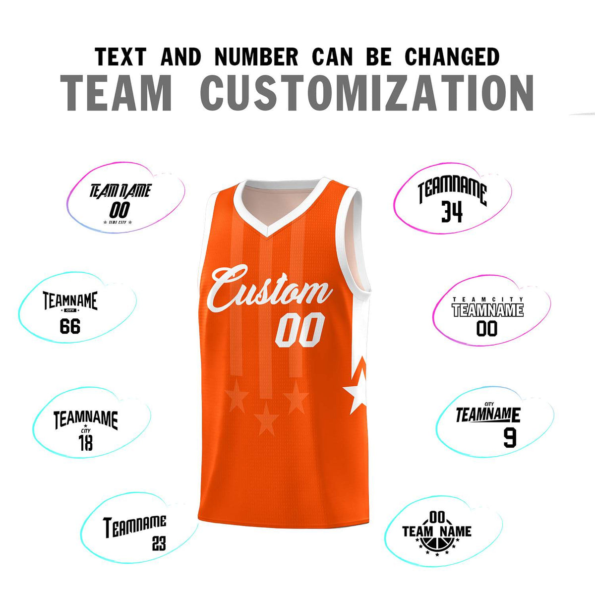 Custom Orange White and White Gradient Star Graffiti Pattern Sports Uniform Basketball Jersey