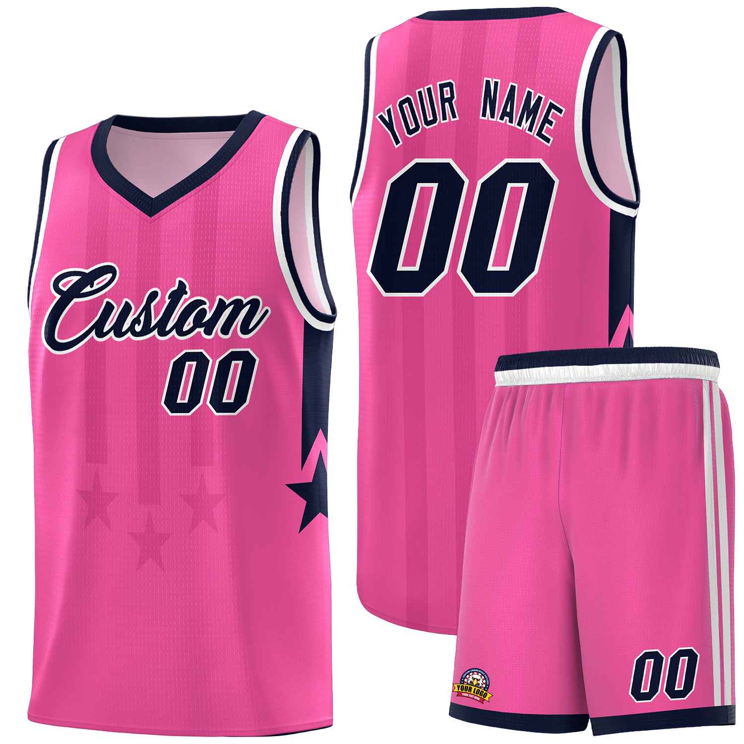 Custom Pink Navy and White Gradient Star Graffiti Pattern Sports Uniform Basketball Jersey