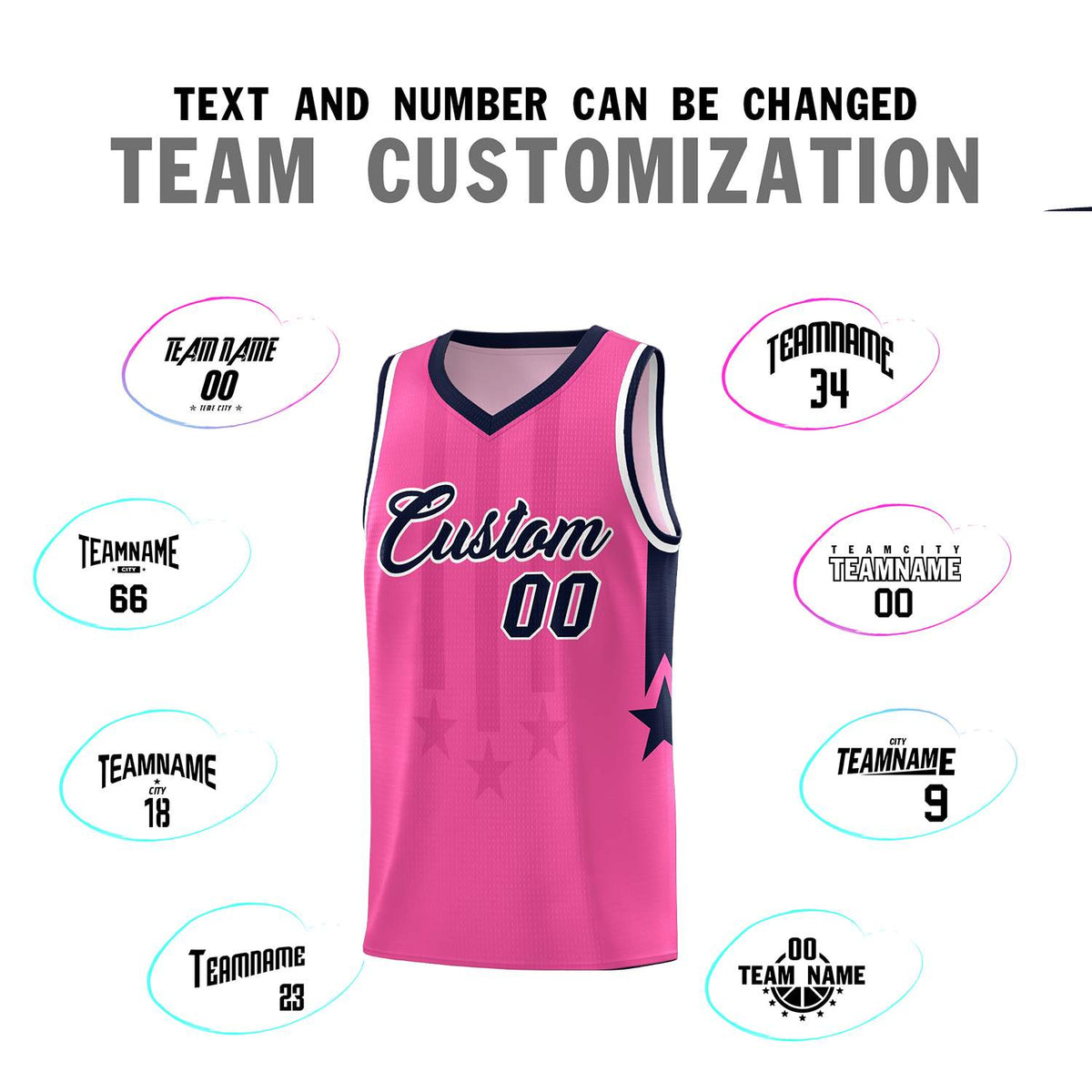 Custom Pink Navy and White Gradient Star Graffiti Pattern Sports Uniform Basketball Jersey