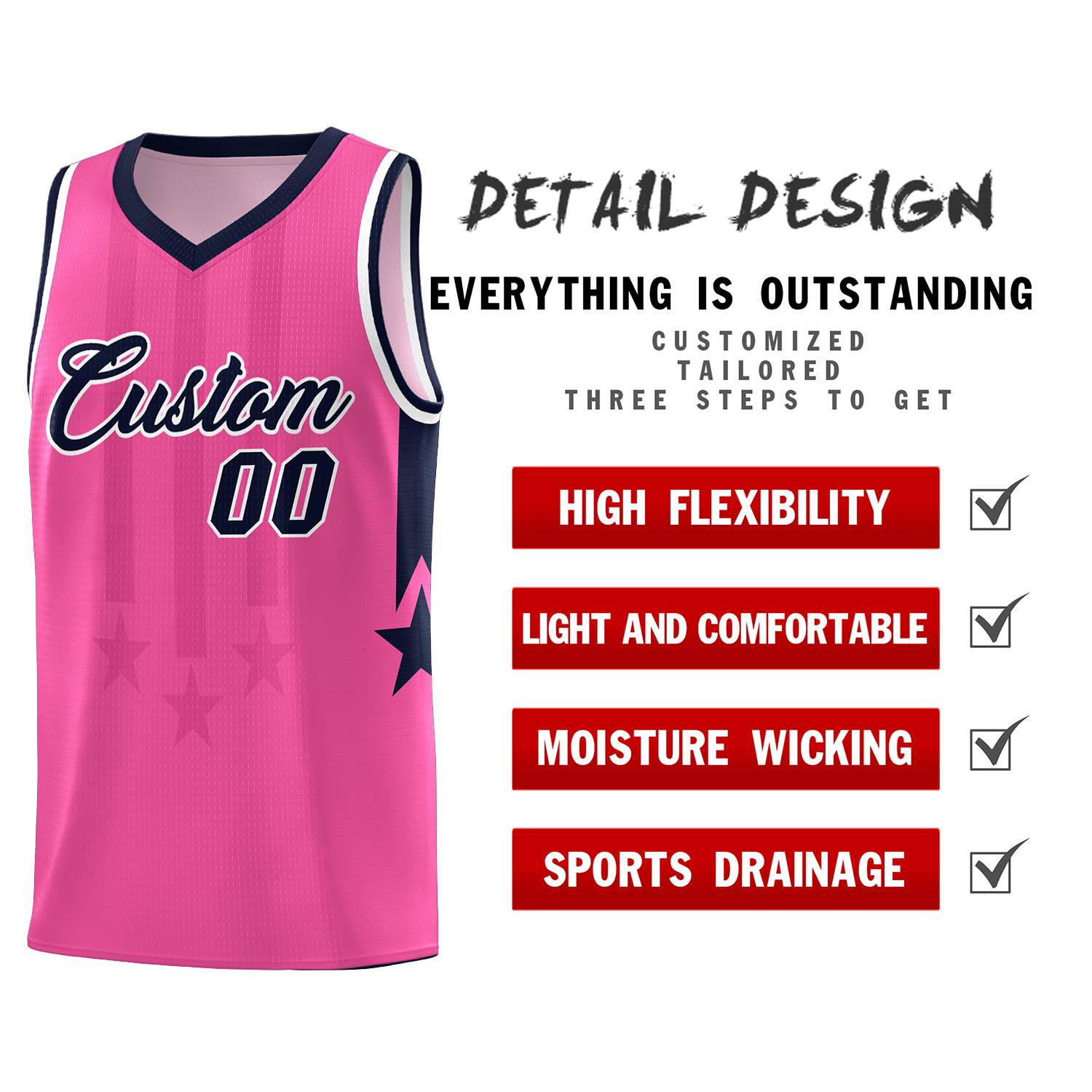 Custom Pink Navy and White Gradient Star Graffiti Pattern Sports Uniform Basketball Jersey