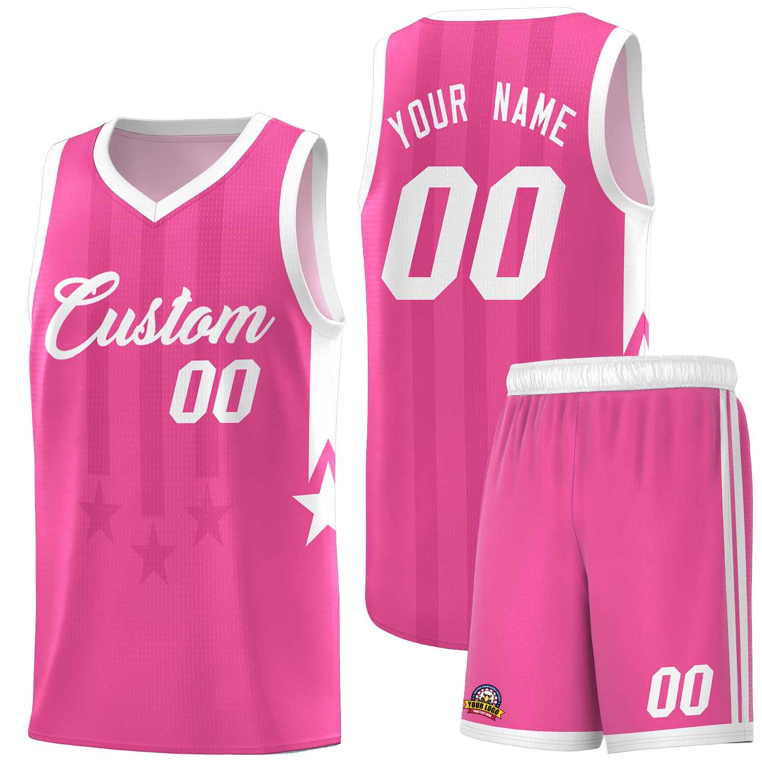 Custom Pink White and White Gradient Star Graffiti Pattern Sports Uniform Basketball Jersey