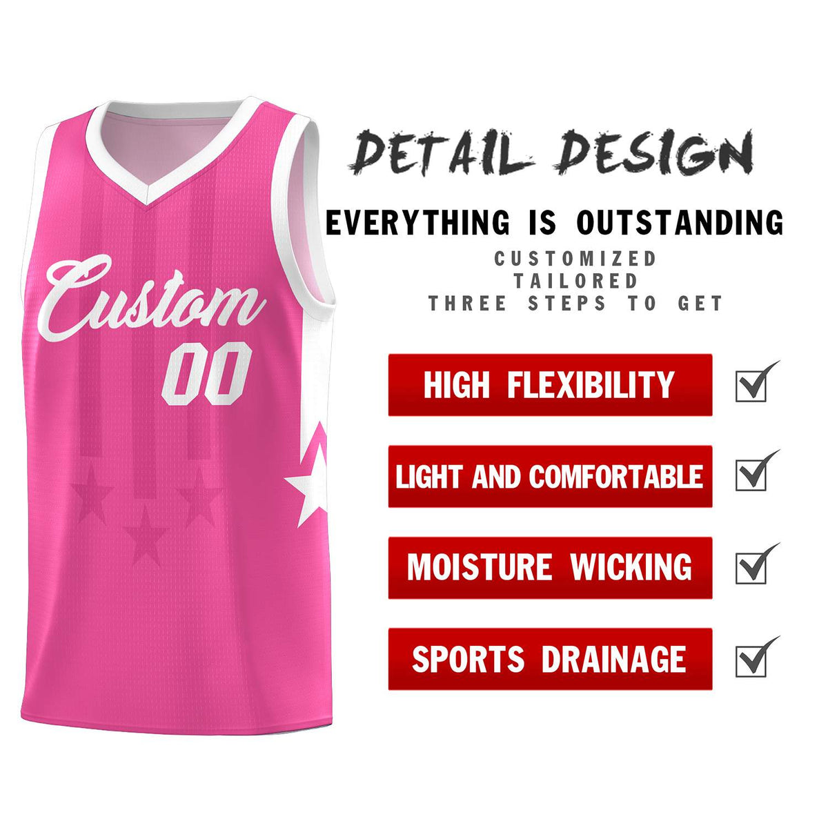 Custom Pink White and White Gradient Star Graffiti Pattern Sports Uniform Basketball Jersey