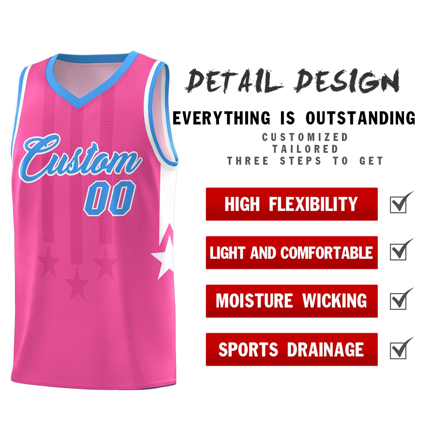 Custom Pink Powder Blue and White Gradient Star Graffiti Pattern Sports Uniform Basketball Jersey