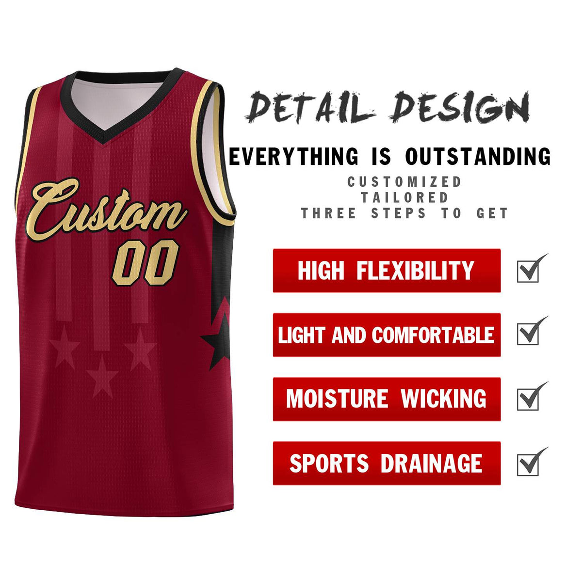 Custom Crimson Black and Khaki Gradient Star Graffiti Pattern Sports Uniform Basketball Jersey