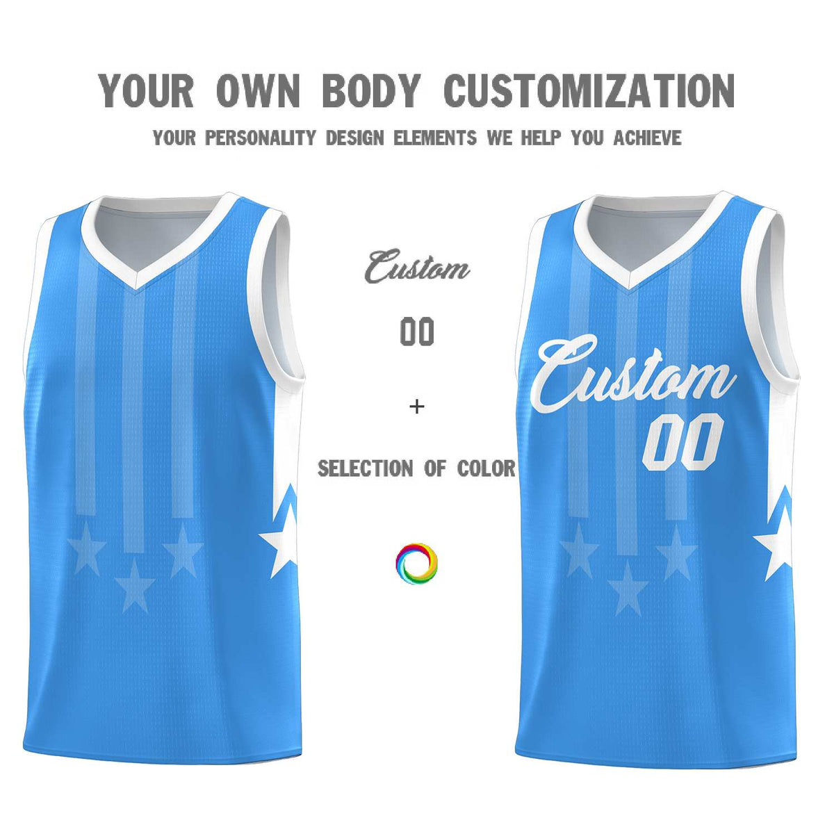 Custom Powder Blue White and White Gradient Star Graffiti Pattern Sports Uniform Basketball Jersey