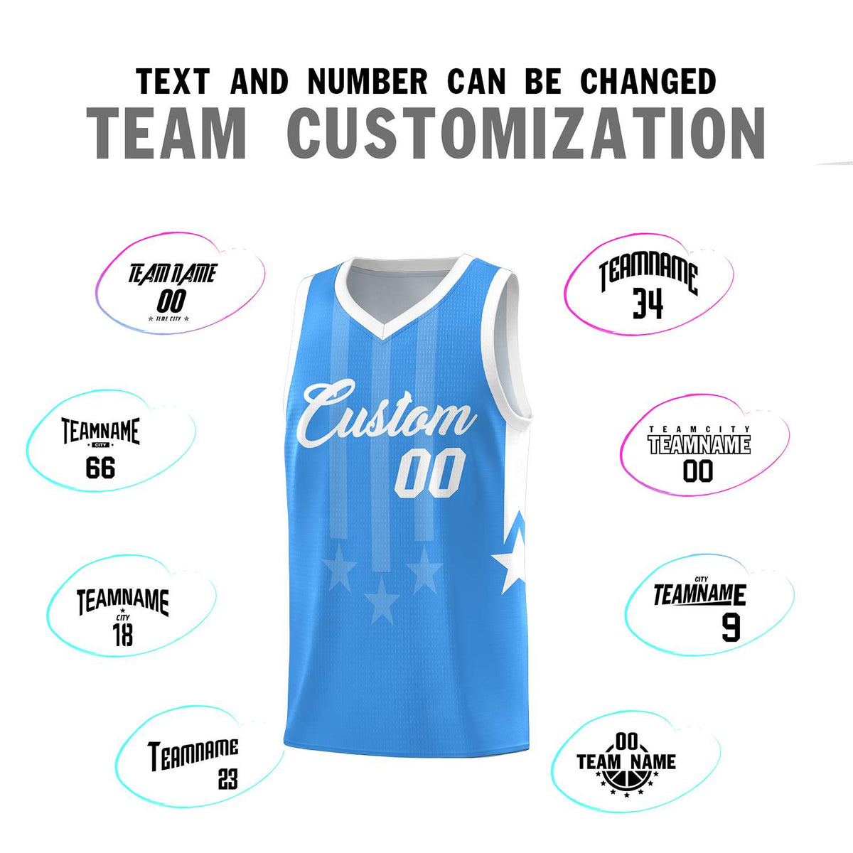 Custom Powder Blue White and White Gradient Star Graffiti Pattern Sports Uniform Basketball Jersey