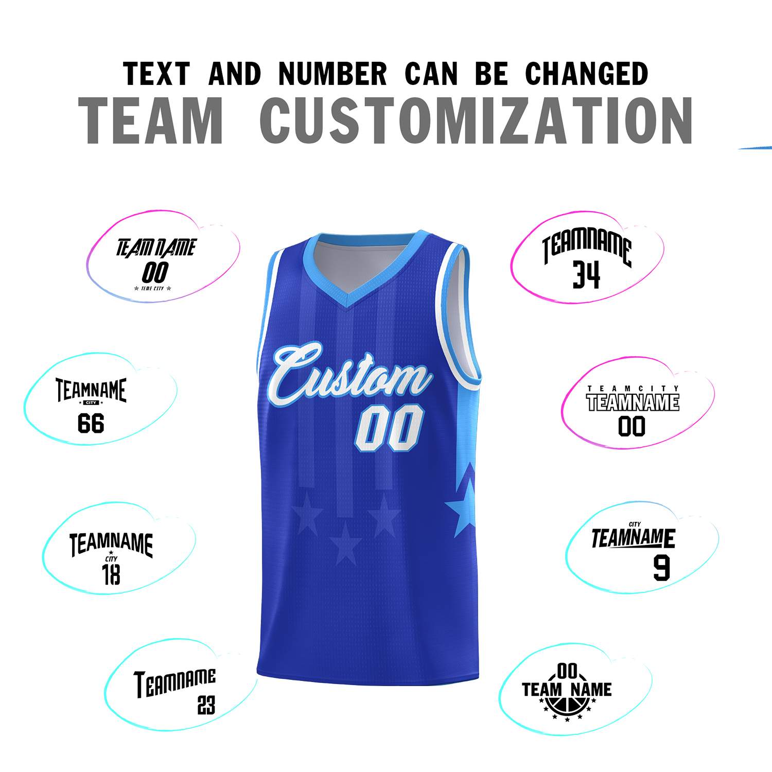 Custom Royal Powder Blue and White Gradient Star Graffiti Pattern Sports Uniform Basketball Jersey