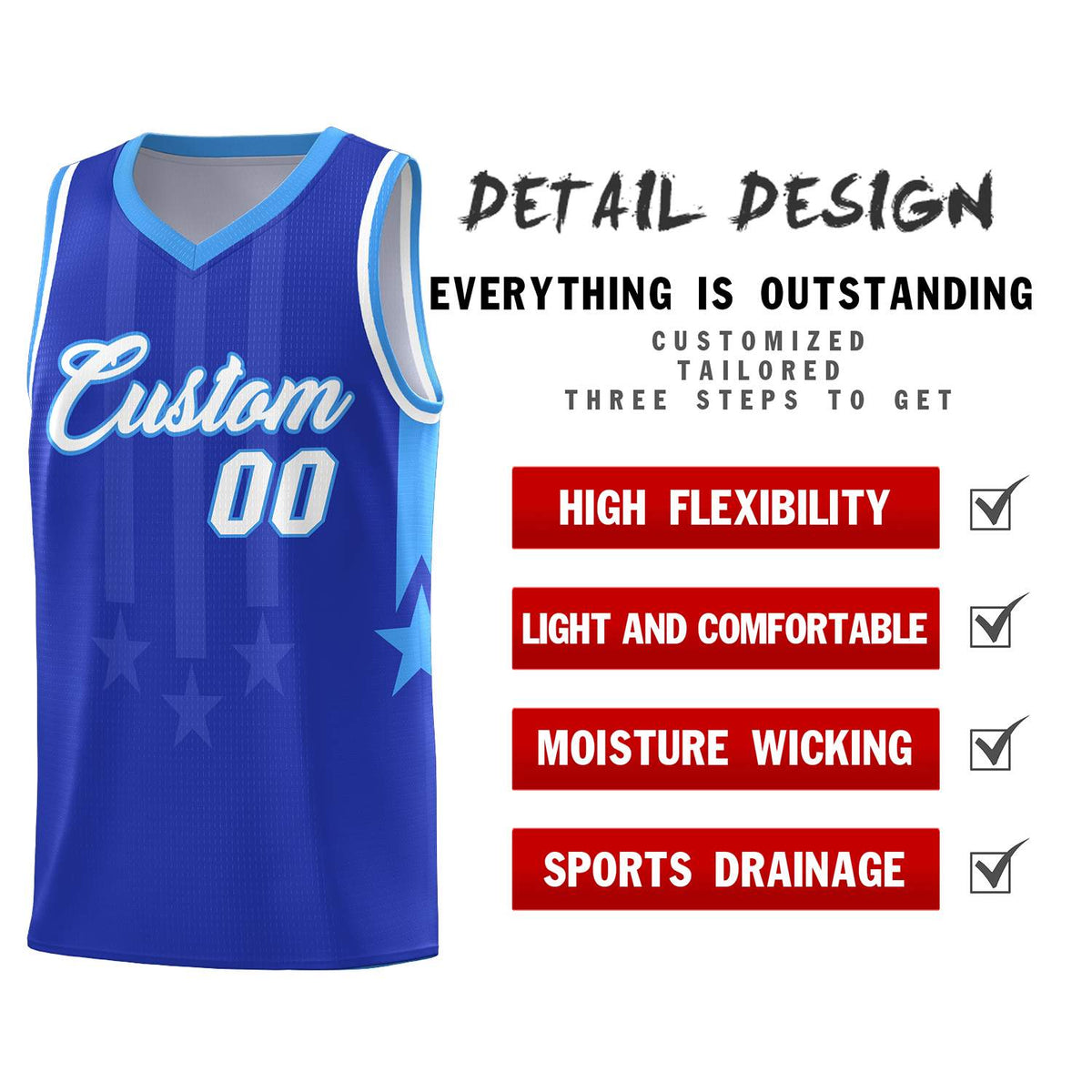 Custom Royal Powder Blue and White Gradient Star Graffiti Pattern Sports Uniform Basketball Jersey