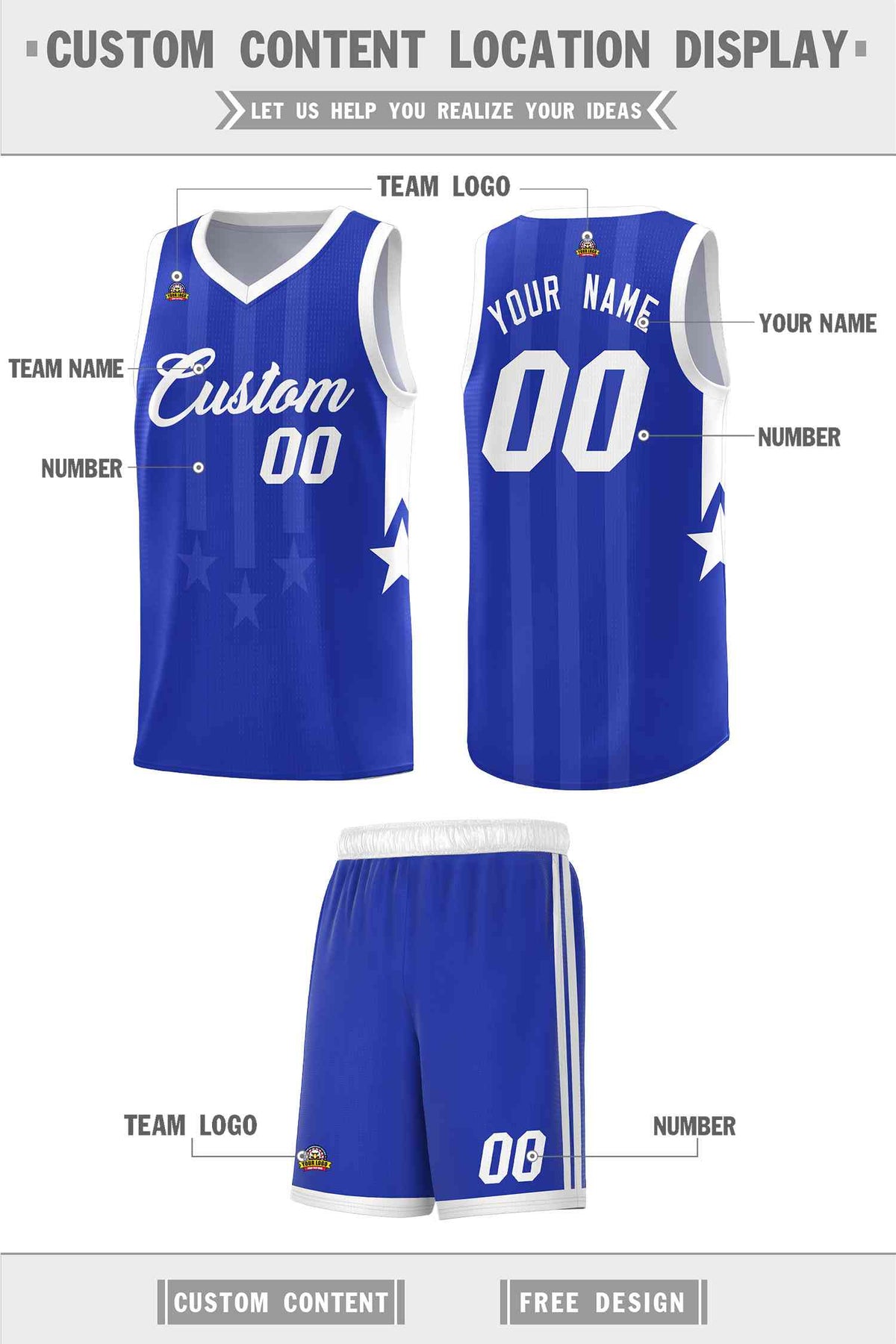 Custom Royal White and White Gradient Star Graffiti Pattern Sports Uniform Basketball Jersey