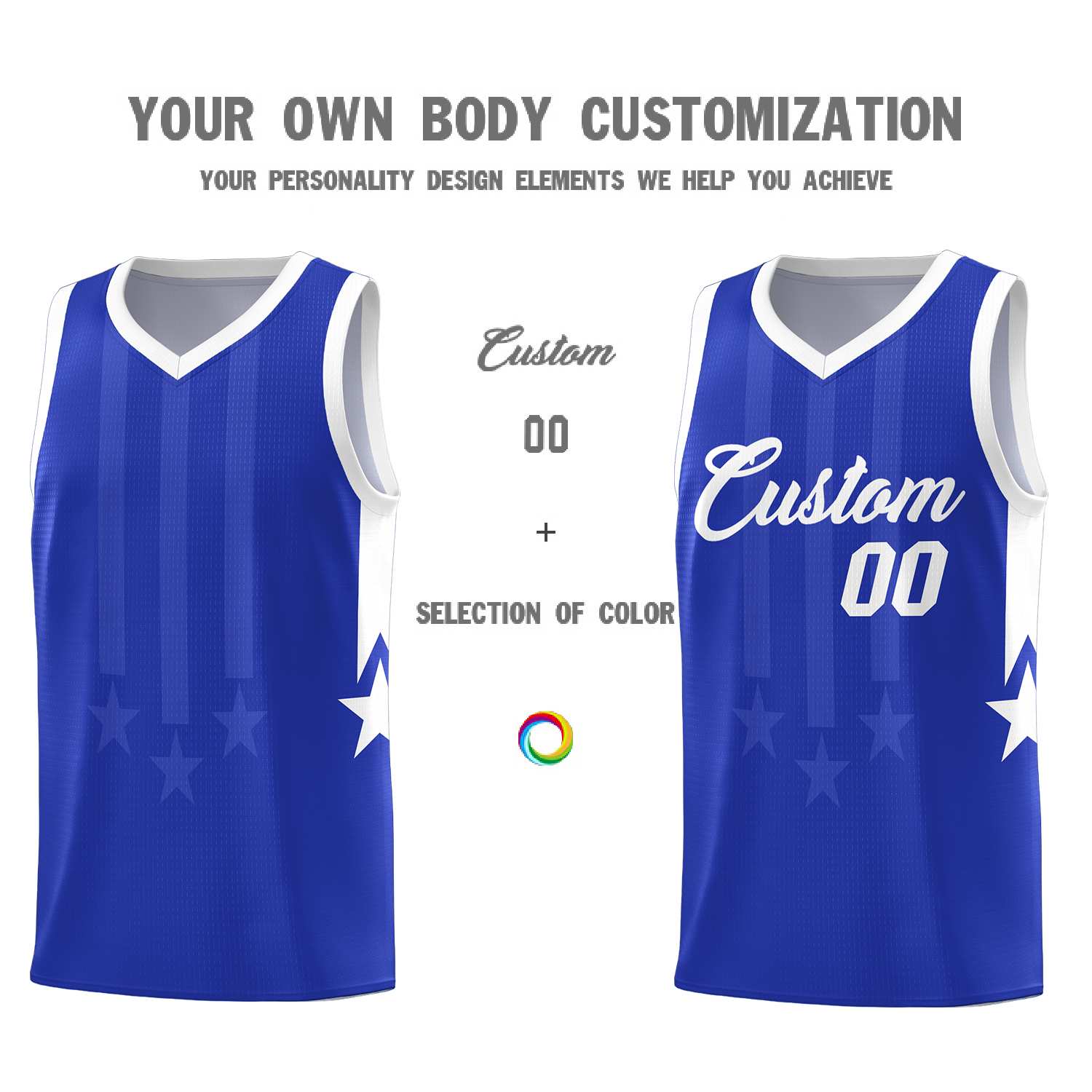 Custom Royal White and White Gradient Star Graffiti Pattern Sports Uniform Basketball Jersey
