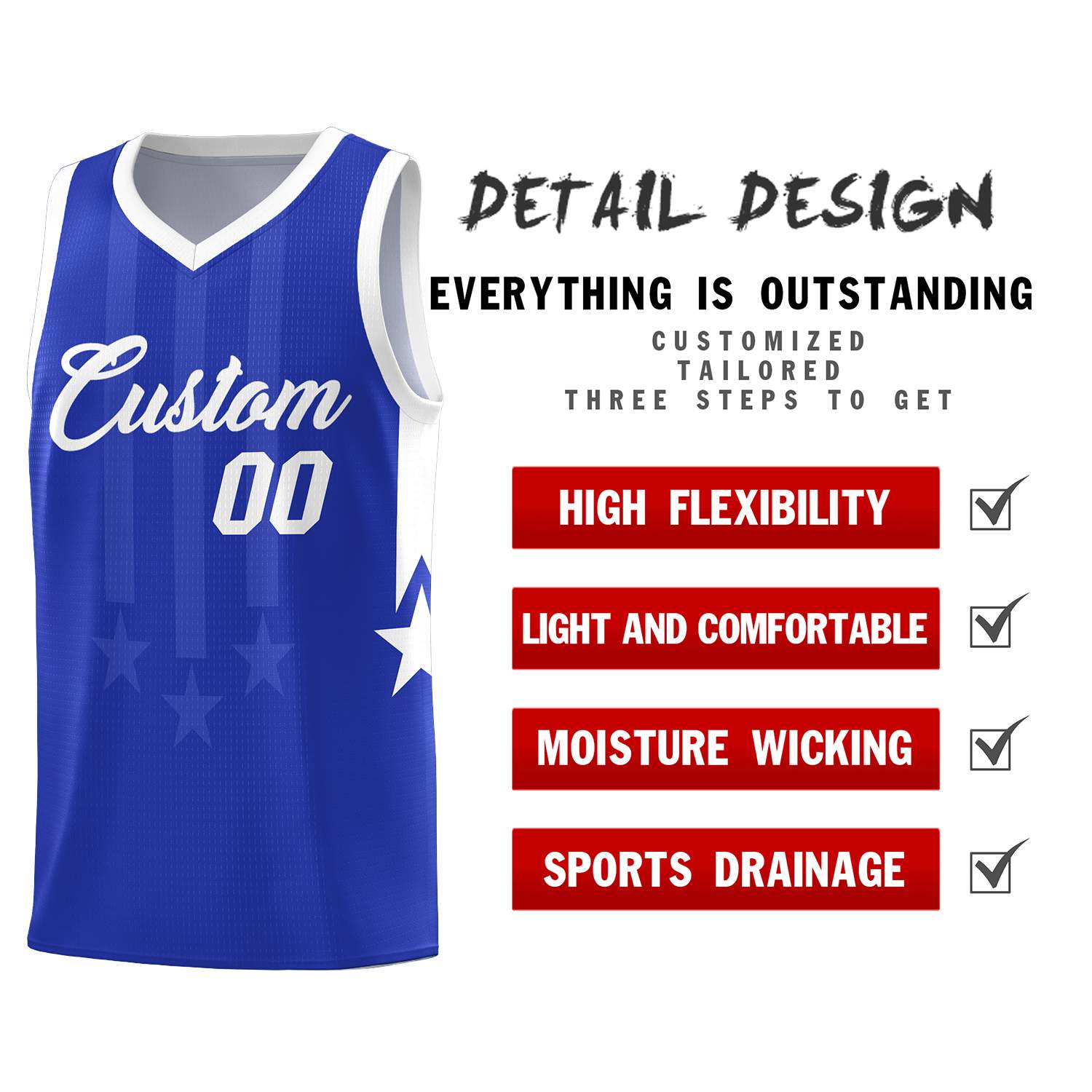 Custom Royal White and White Gradient Star Graffiti Pattern Sports Uniform Basketball Jersey
