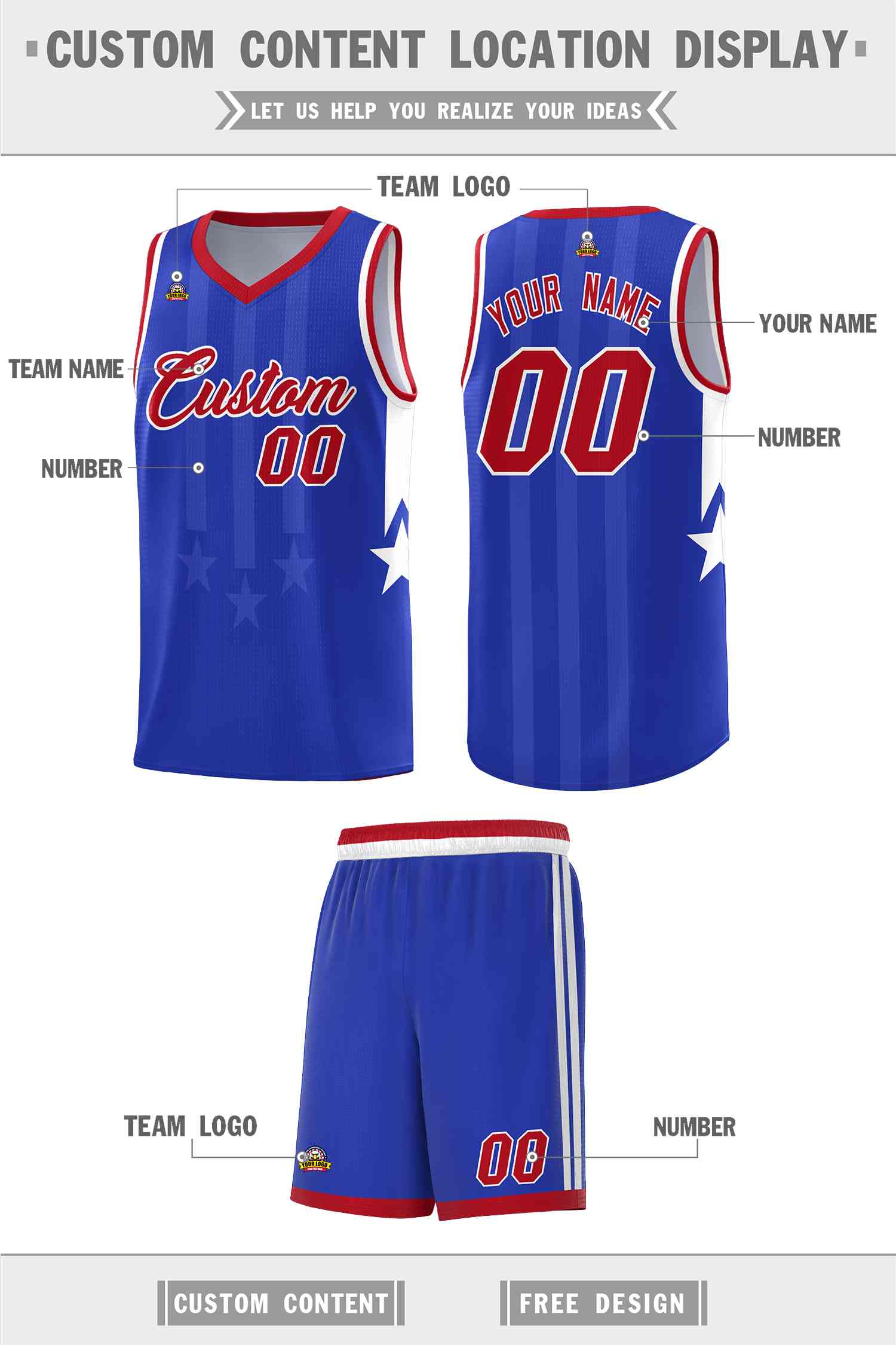 Custom Royal Red and White Gradient Star Graffiti Pattern Sports Uniform Basketball Jersey