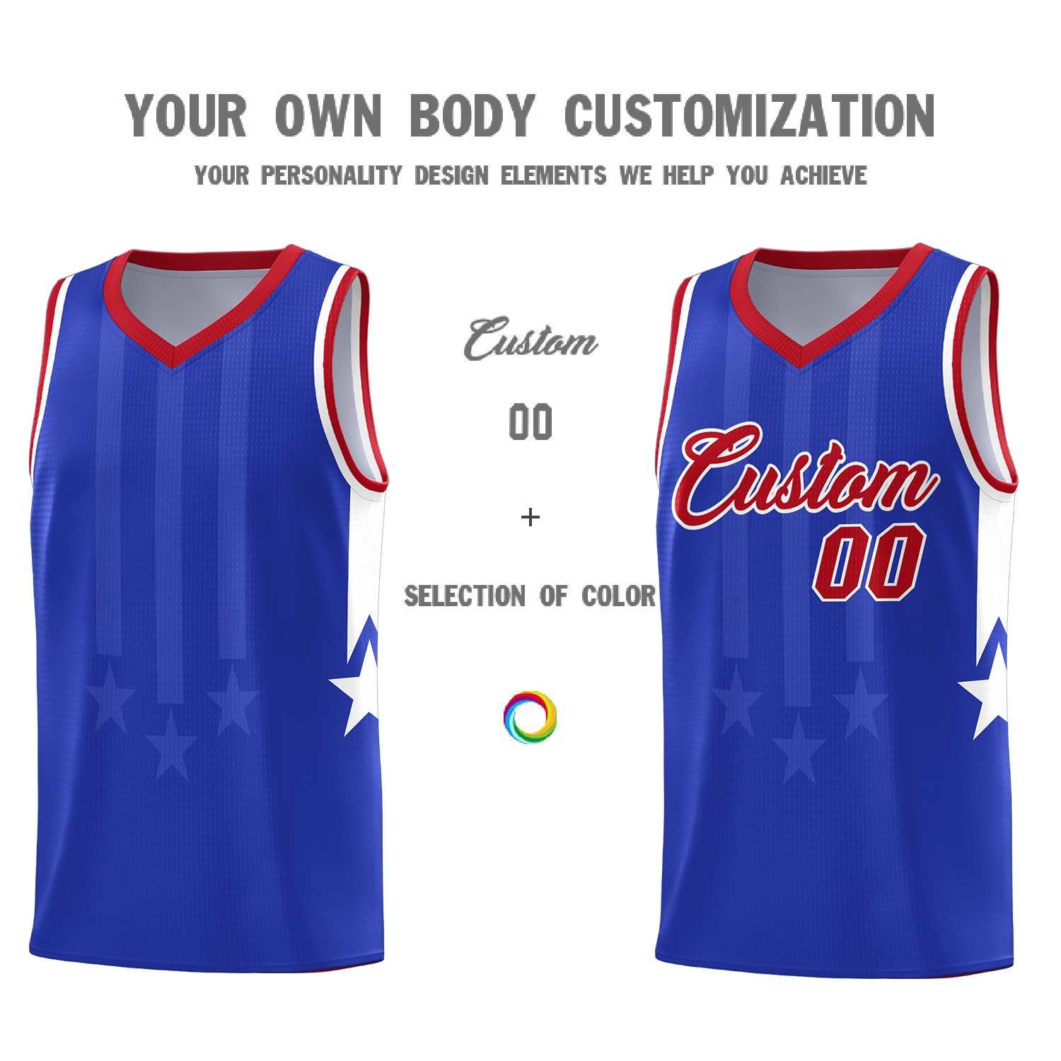 Custom Royal Red and White Gradient Star Graffiti Pattern Sports Uniform Basketball Jersey