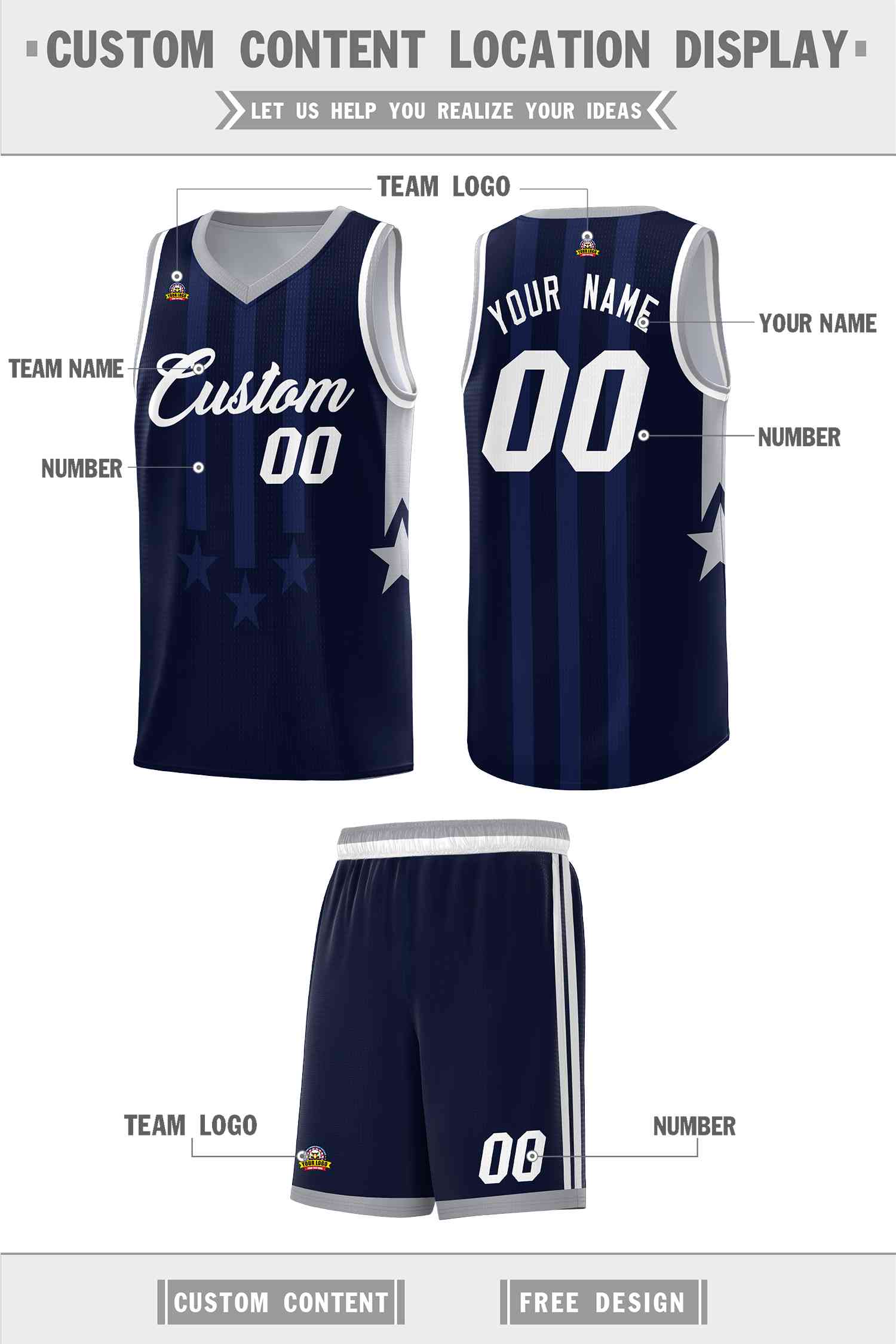 Custom Navy Gray and White Gradient Star Graffiti Pattern Sports Uniform Basketball Jersey