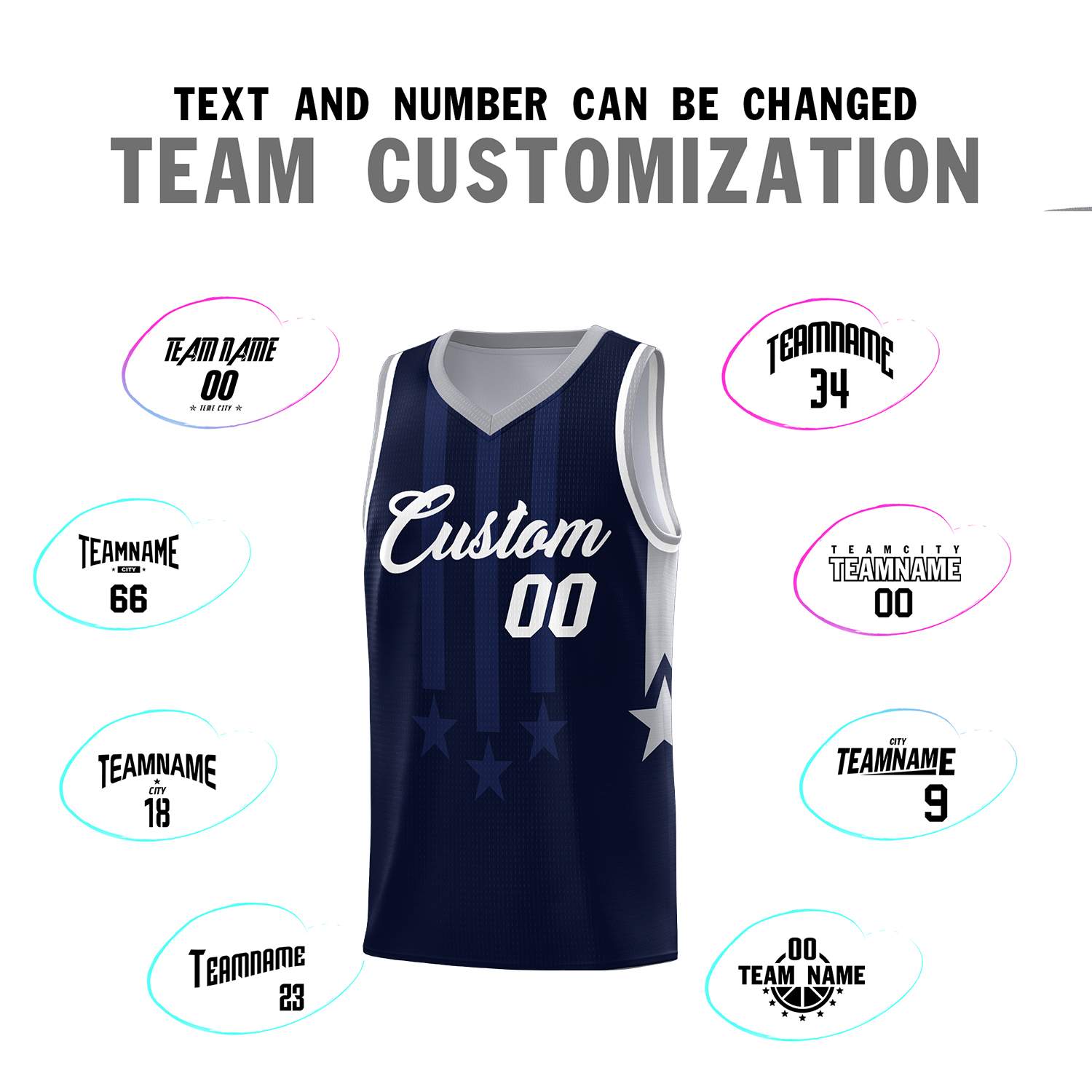 Custom Navy Gray and White Gradient Star Graffiti Pattern Sports Uniform Basketball Jersey