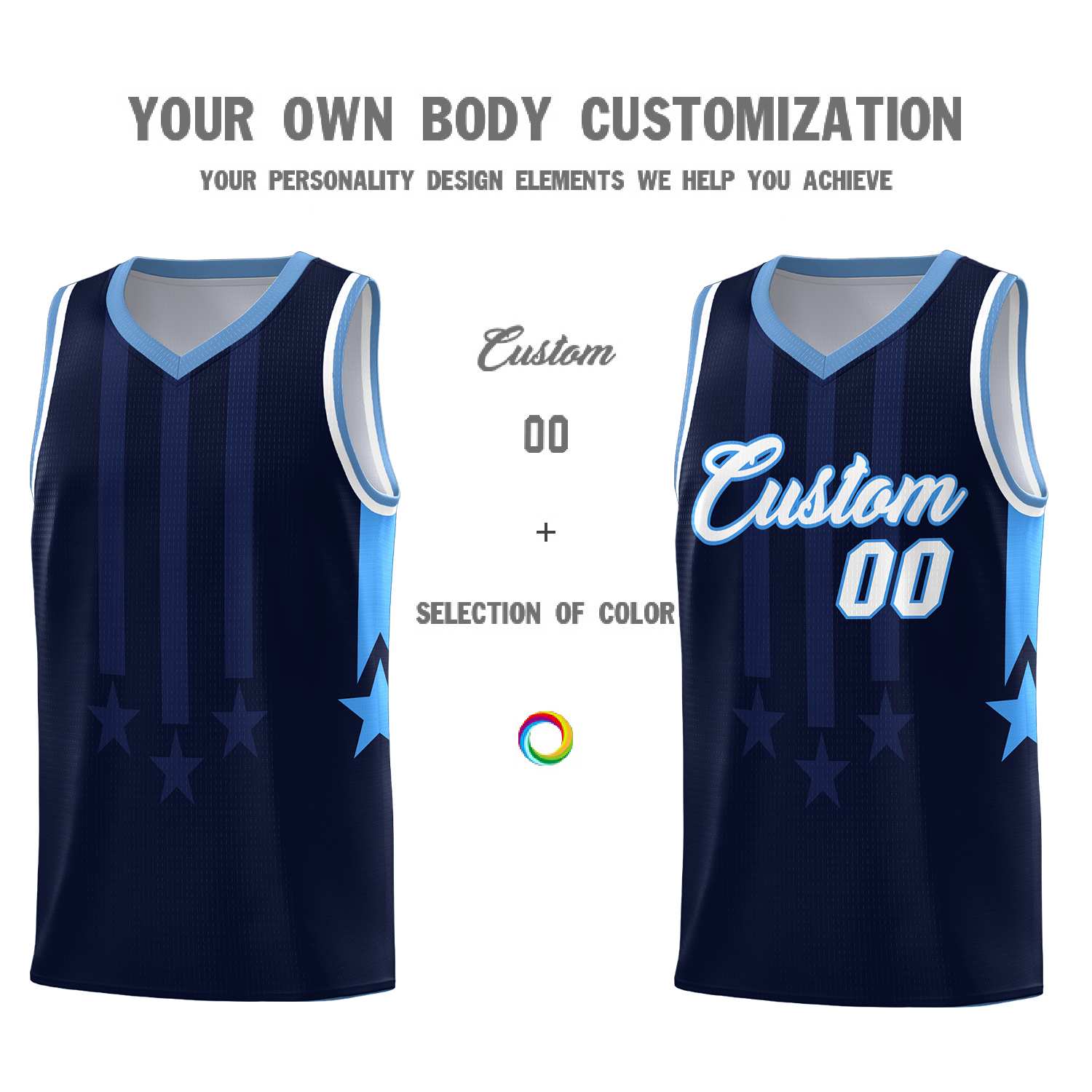 Custom Navy Light Blue and White Gradient Star Graffiti Pattern Sports Uniform Basketball Jersey
