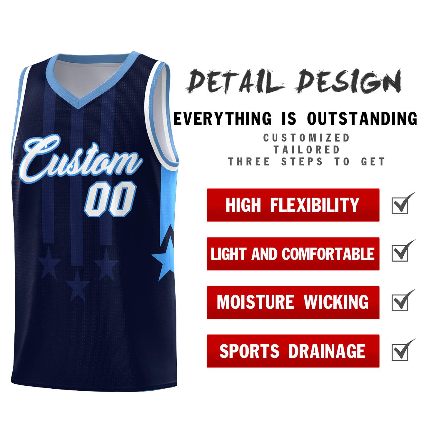 Custom Navy Light Blue and White Gradient Star Graffiti Pattern Sports Uniform Basketball Jersey