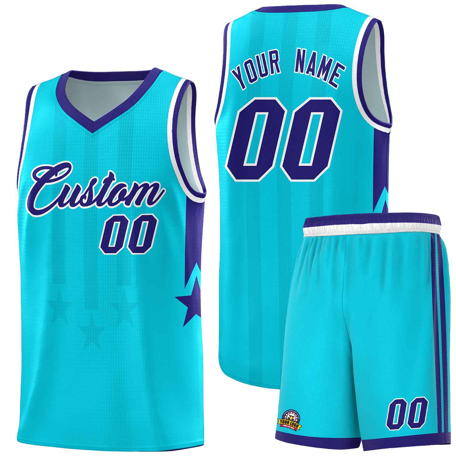 Custom Sky Blue Purple and White Gradient Star Graffiti Pattern Sports Uniform Basketball Jersey