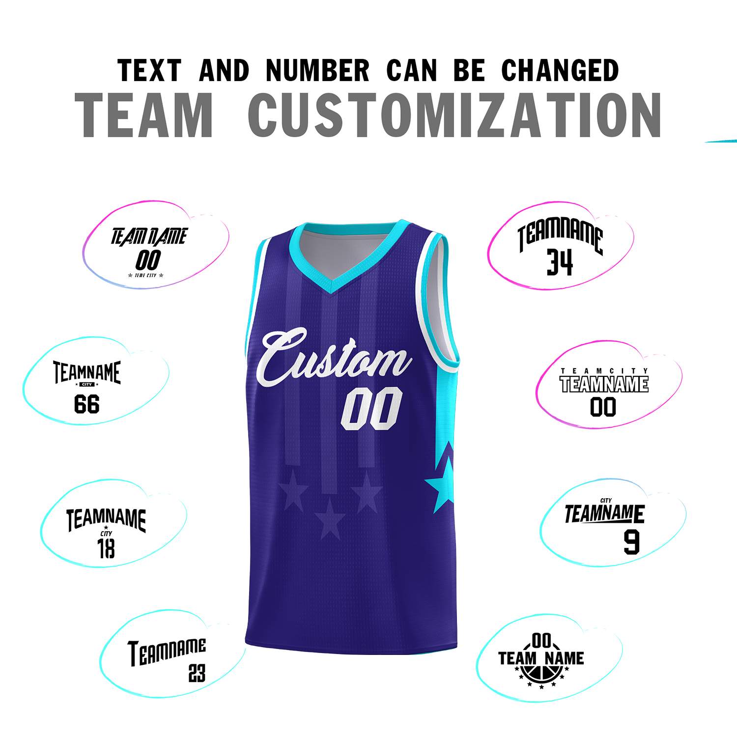 Custom Royal Sky Blue and White Gradient Star Graffiti Pattern Sports Uniform Basketball Jersey