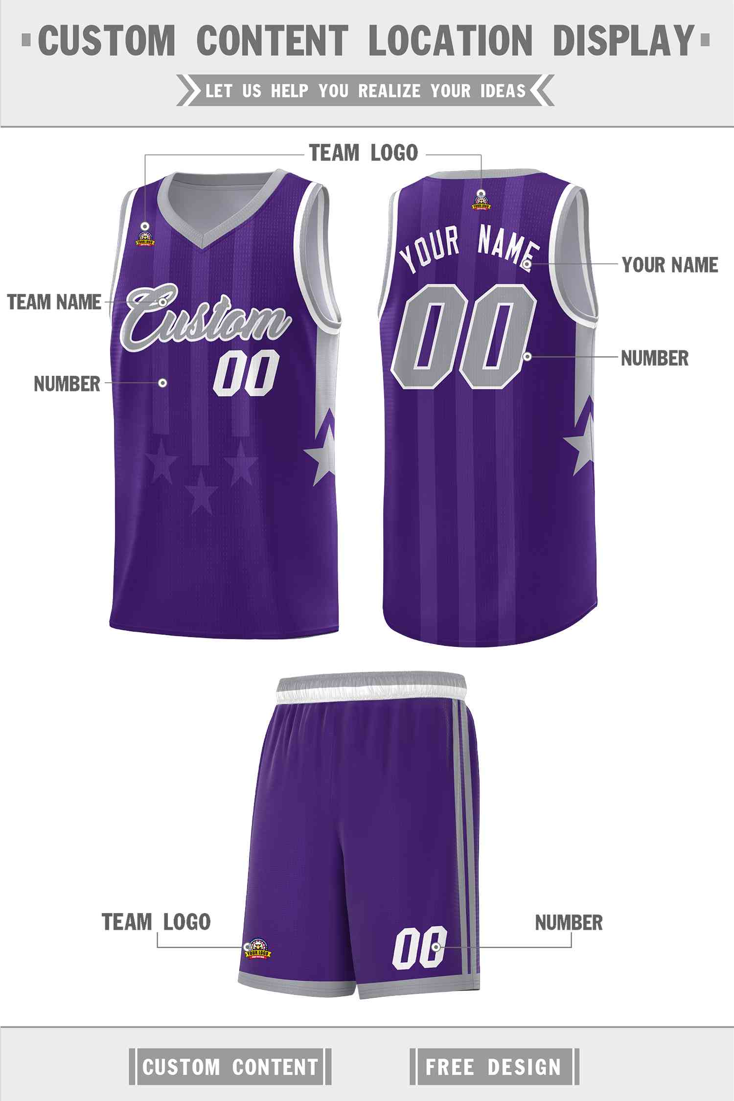 Custom Purple Gray and White Gradient Star Graffiti Pattern Sports Uniform Basketball Jersey