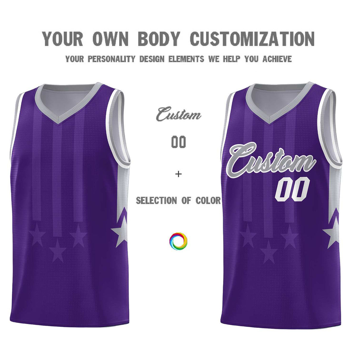 Custom Purple Gray and White Gradient Star Graffiti Pattern Sports Uniform Basketball Jersey