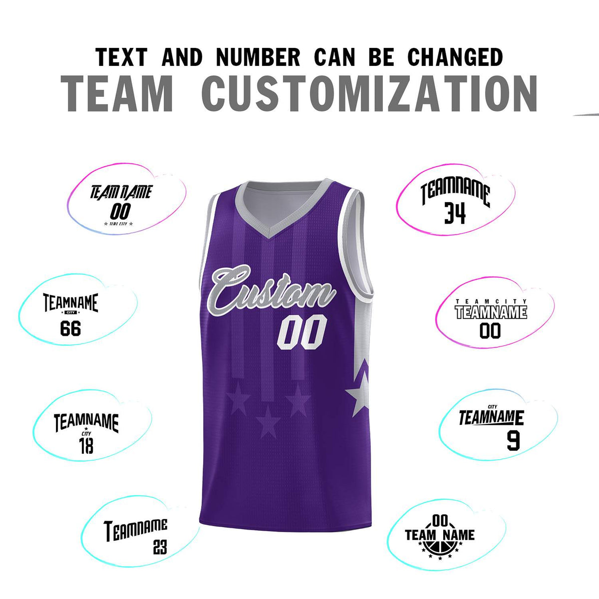 Custom Purple Gray and White Gradient Star Graffiti Pattern Sports Uniform Basketball Jersey