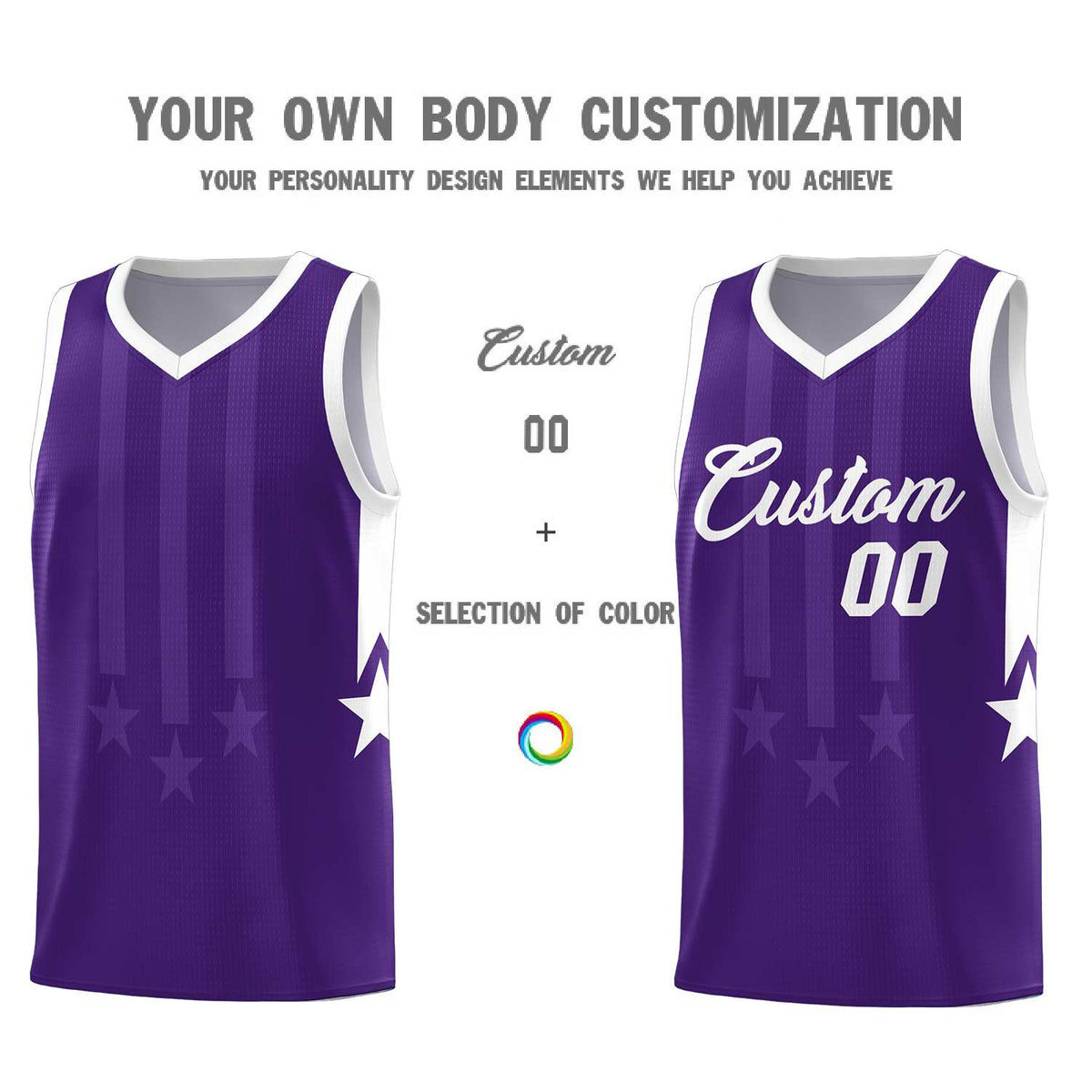 Custom Purple White and White Gradient Star Graffiti Pattern Sports Uniform Basketball Jersey