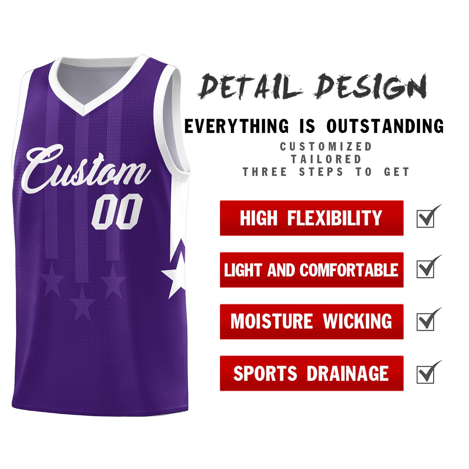 Custom Purple White and White Gradient Star Graffiti Pattern Sports Uniform Basketball Jersey