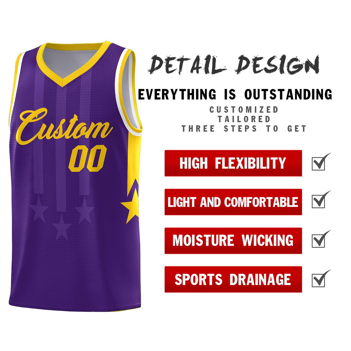 Custom Purple Gold and White Gradient Star Graffiti Pattern Sports Uniform Basketball Jersey