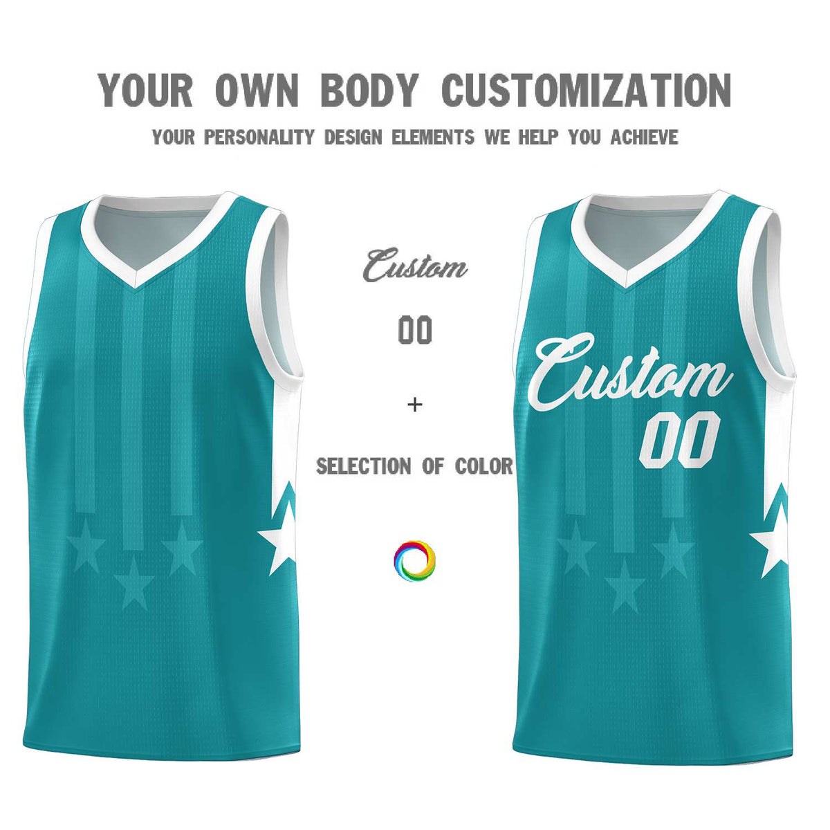 Custom Aqua White and White Gradient Star Graffiti Pattern Sports Uniform Basketball Jersey