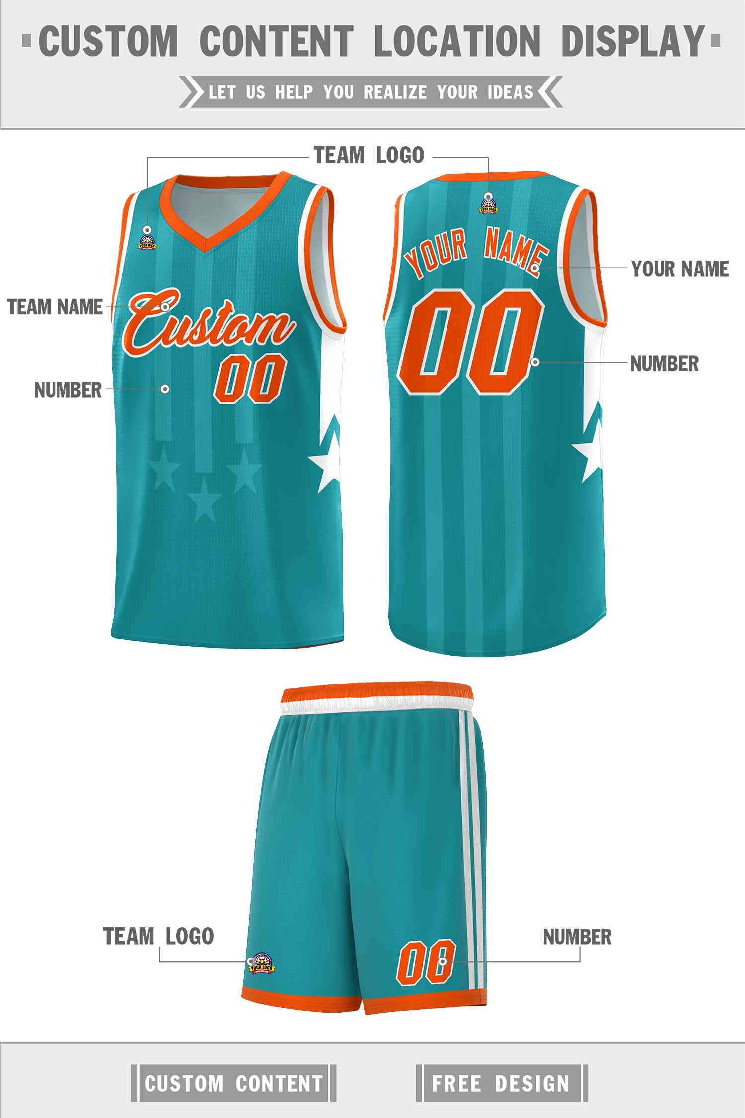 Custom Aqua Orange and White Gradient Star Graffiti Pattern Sports Uniform Basketball Jersey
