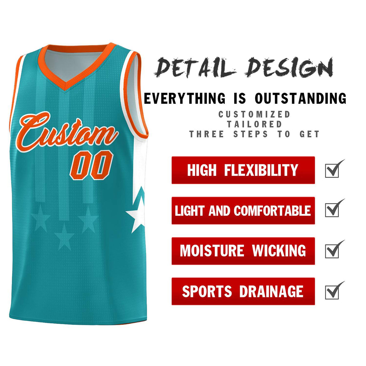 Custom Aqua Orange and White Gradient Star Graffiti Pattern Sports Uniform Basketball Jersey