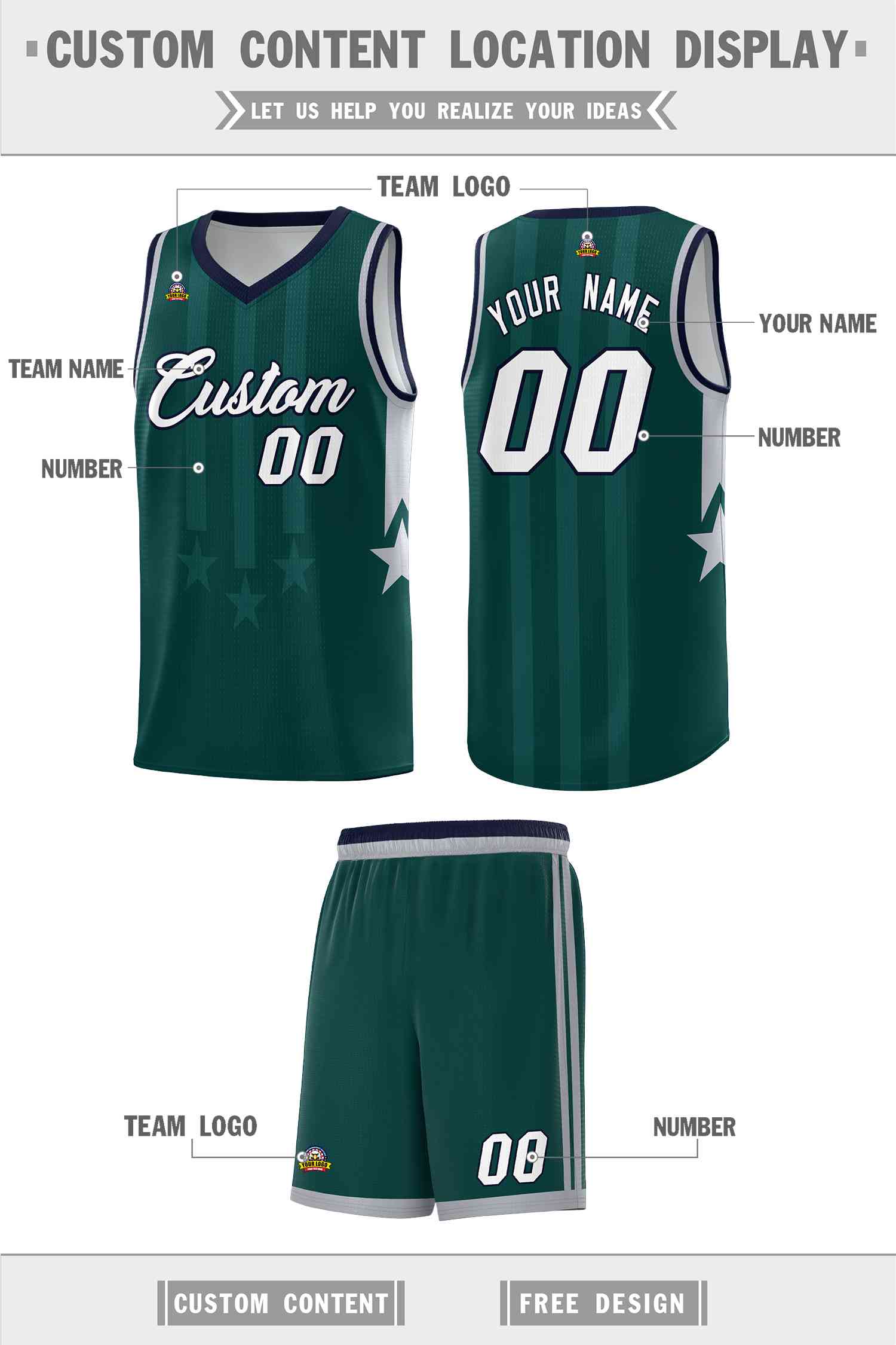 Custom Midnight Green Navy and Gray Gradient Star Graffiti Pattern Sports Uniform Basketball Jersey
