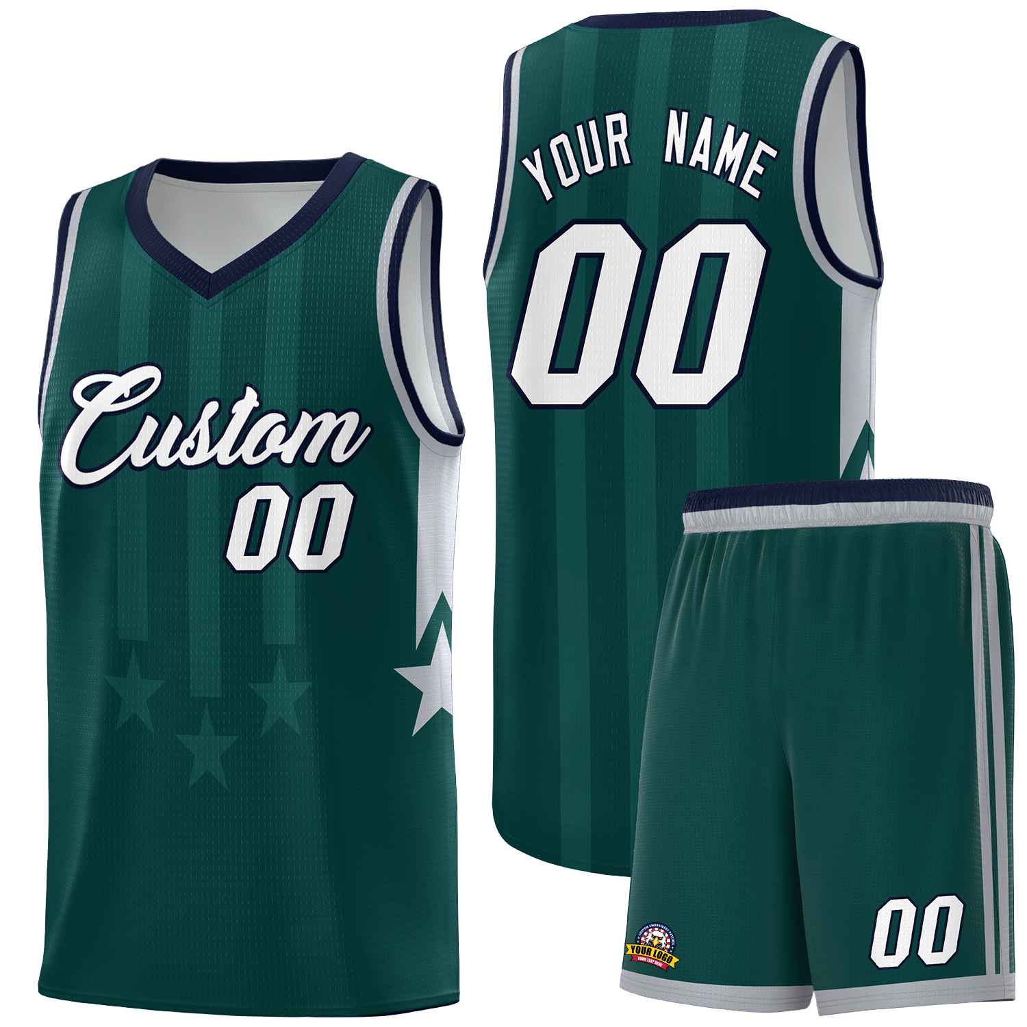 Custom Midnight Green Navy and Gray Gradient Star Graffiti Pattern Sports Uniform Basketball Jersey