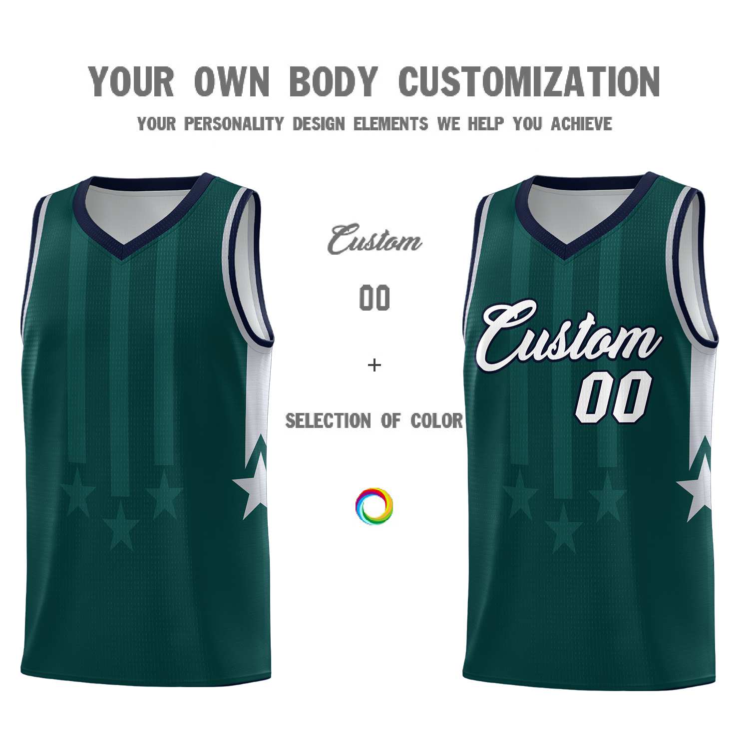 Custom Midnight Green Navy and Gray Gradient Star Graffiti Pattern Sports Uniform Basketball Jersey
