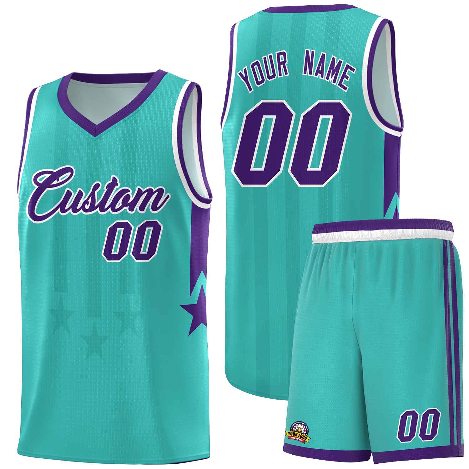 Custom Bright Green Purple and White Gradient Star Graffiti Pattern Sports Uniform Basketball Jersey