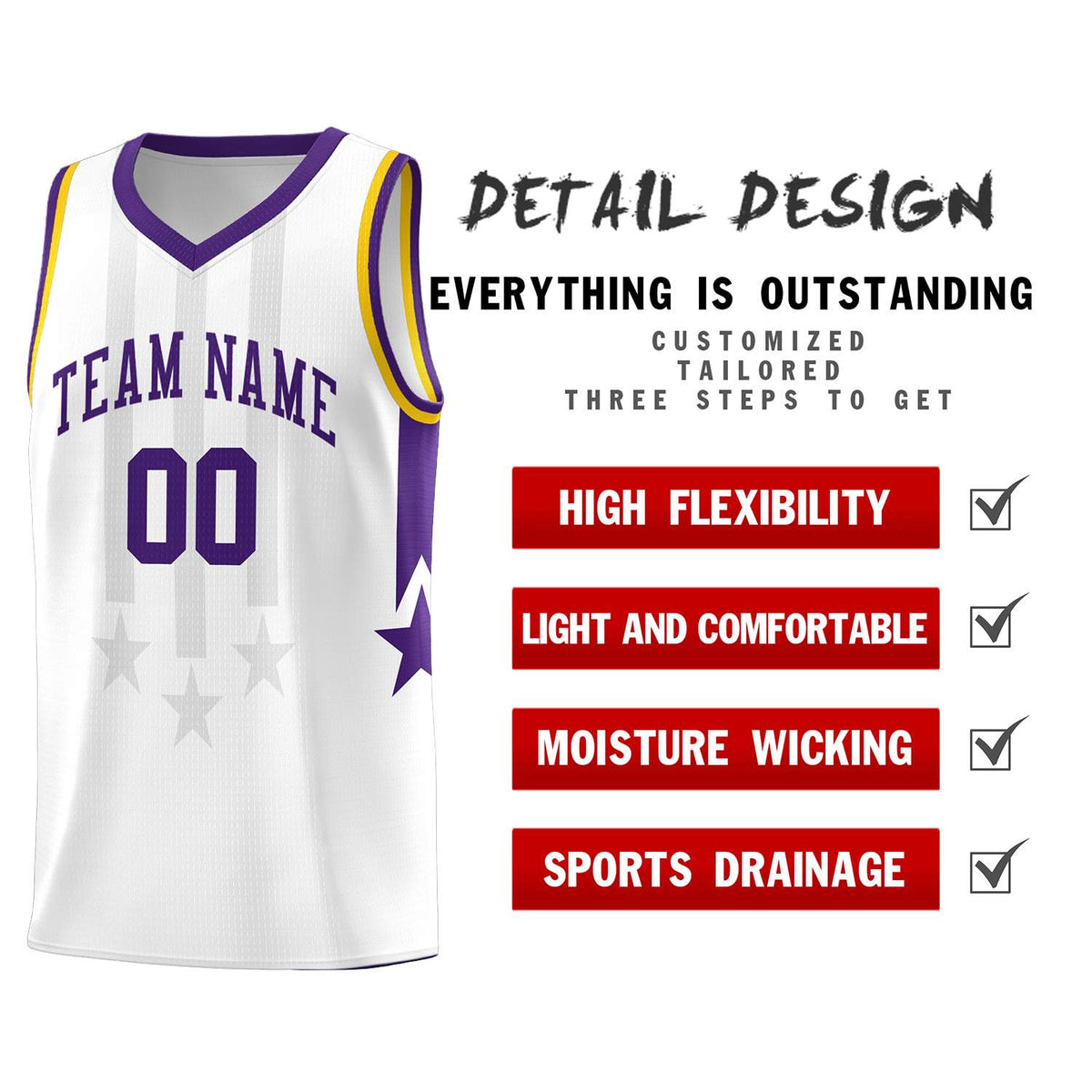 Custom White Purple and Gold Gradient Star Graffiti Pattern Sports Uniform Basketball Jersey