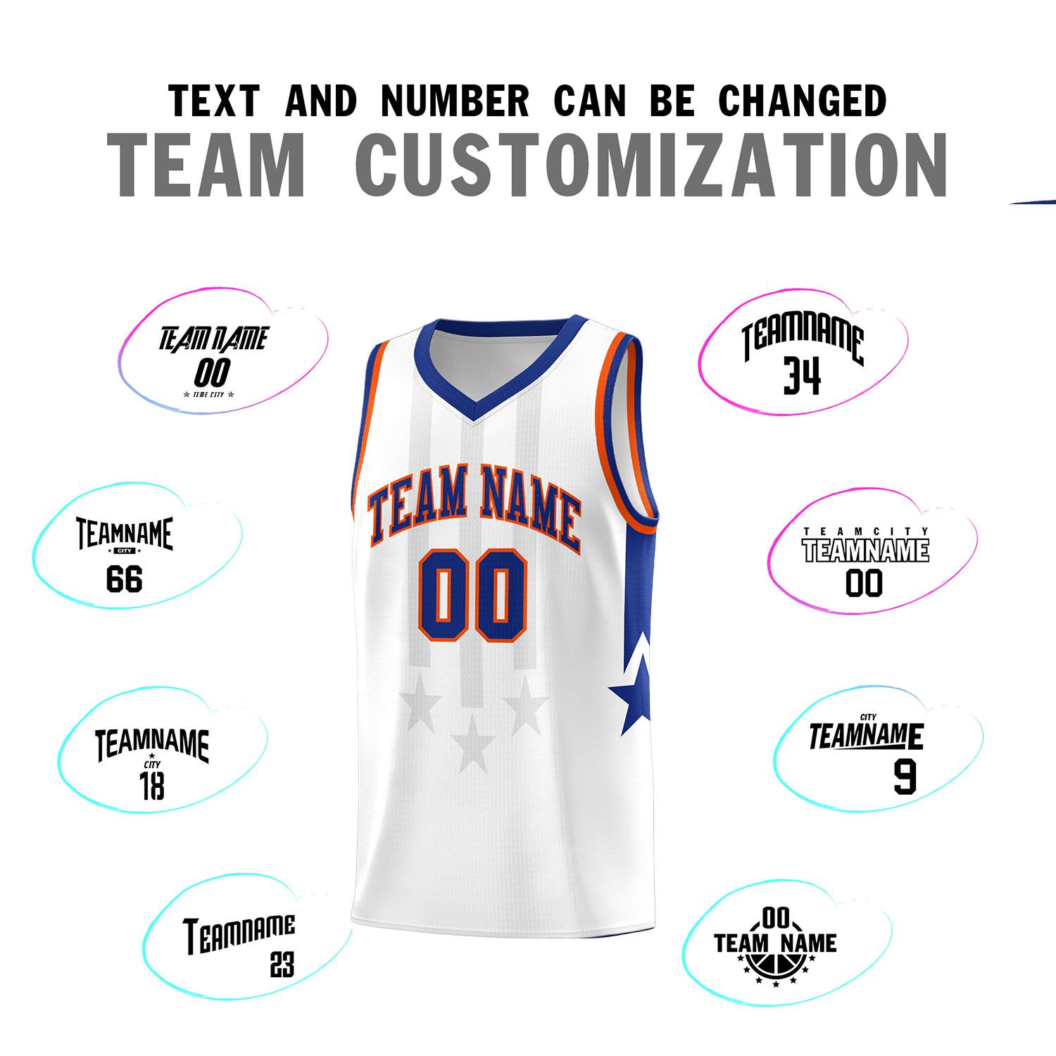 Custom White Royal and Orange Gradient Star Graffiti Pattern Sports Uniform Basketball Jersey